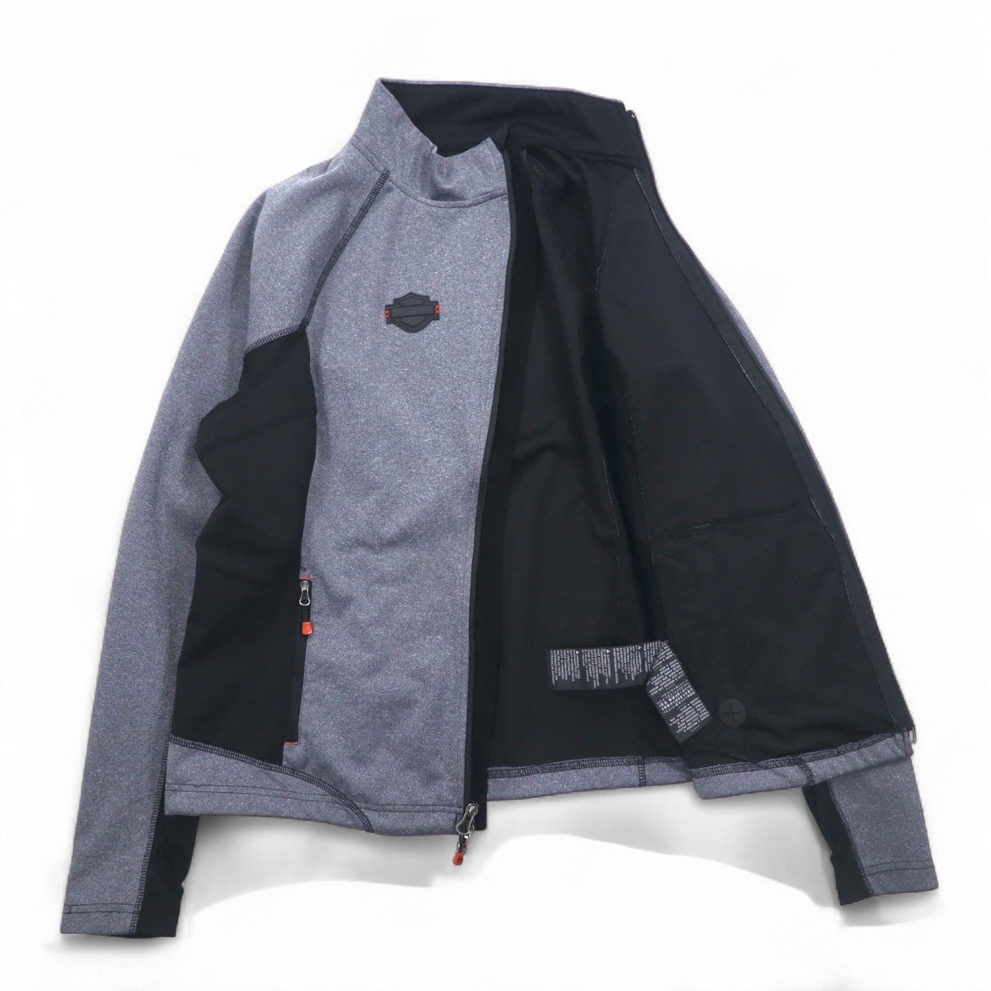 HARLEY DAVIDSON ソフトシェルジャケット ジャージ L グレー ストレッチ サムホール ダブルジップ
