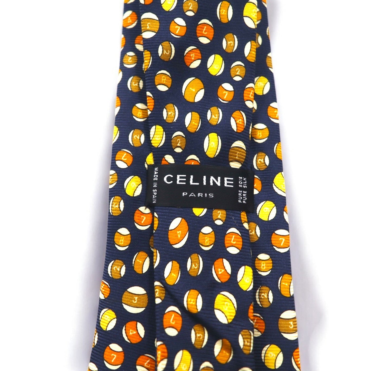 CELINE スペイン製 ネクタイ ネイビー シルク 総柄 ビリヤード