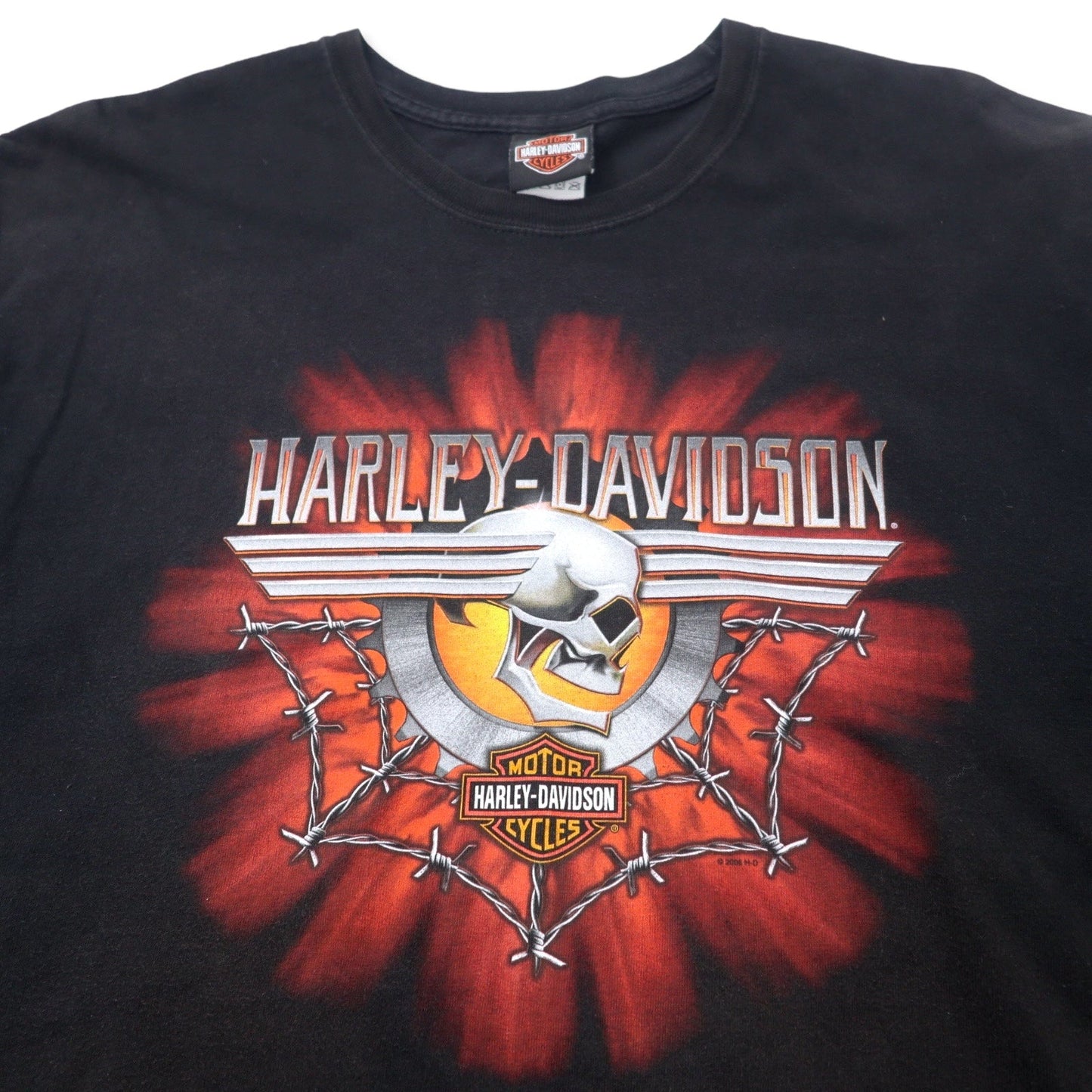 HARLEY DAVIDSON スカル ロゴプリント Tシャツ XL ブラック コットン FLORIDA USA メキシコ製