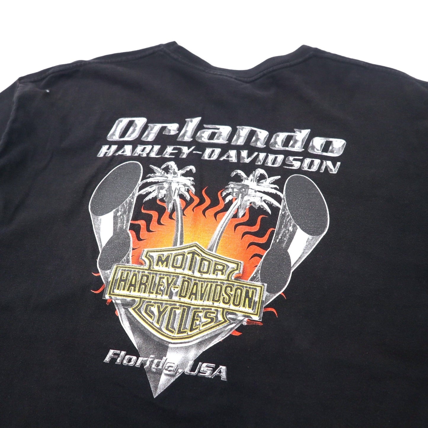 HARLEY DAVIDSON スカル ロゴプリント Tシャツ XL ブラック コットン FLORIDA USA メキシコ製