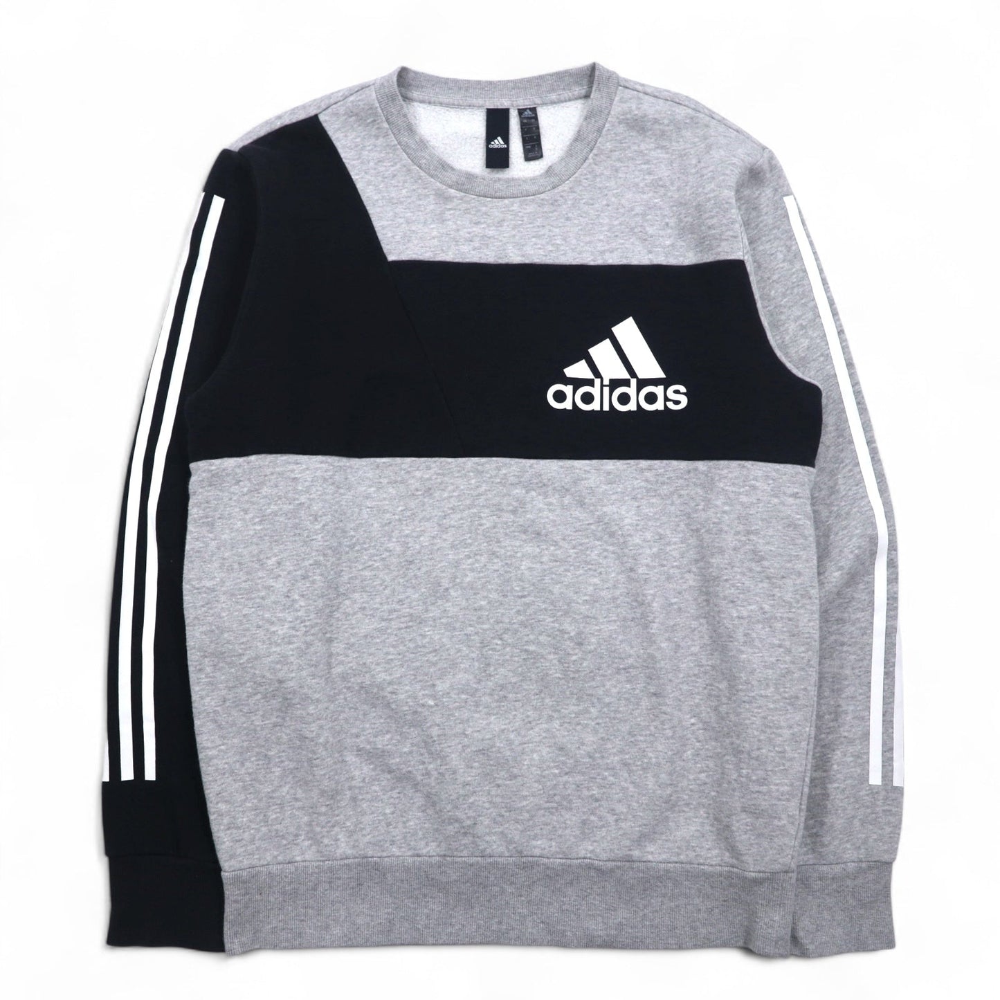 adidas スポーツ ID クルー スウェット XL グレー ブラック 裏起毛 3ストライプ Sport ID EB7589