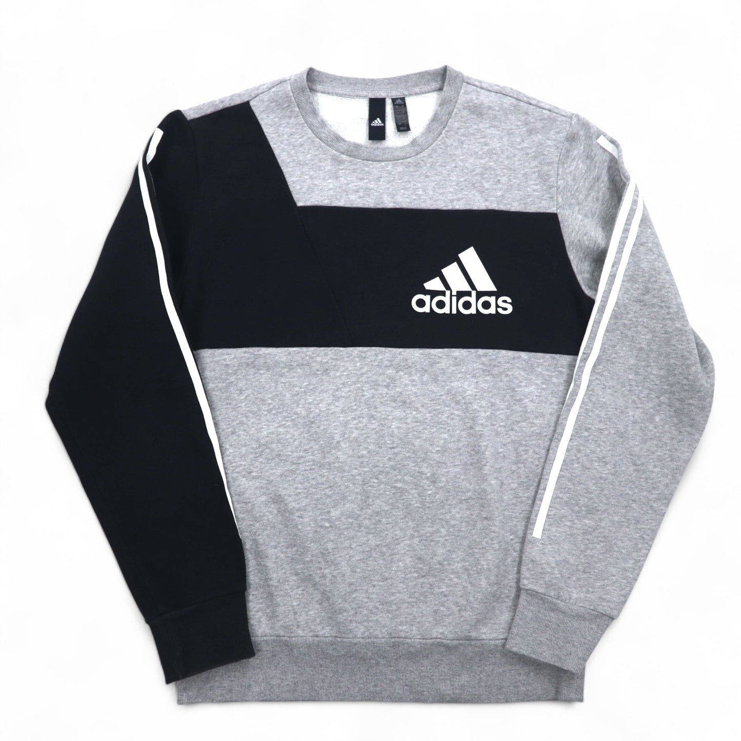 adidas スポーツ ID クルー スウェット XL グレー ブラック 裏起毛 3ストライプ Sport ID EB7589