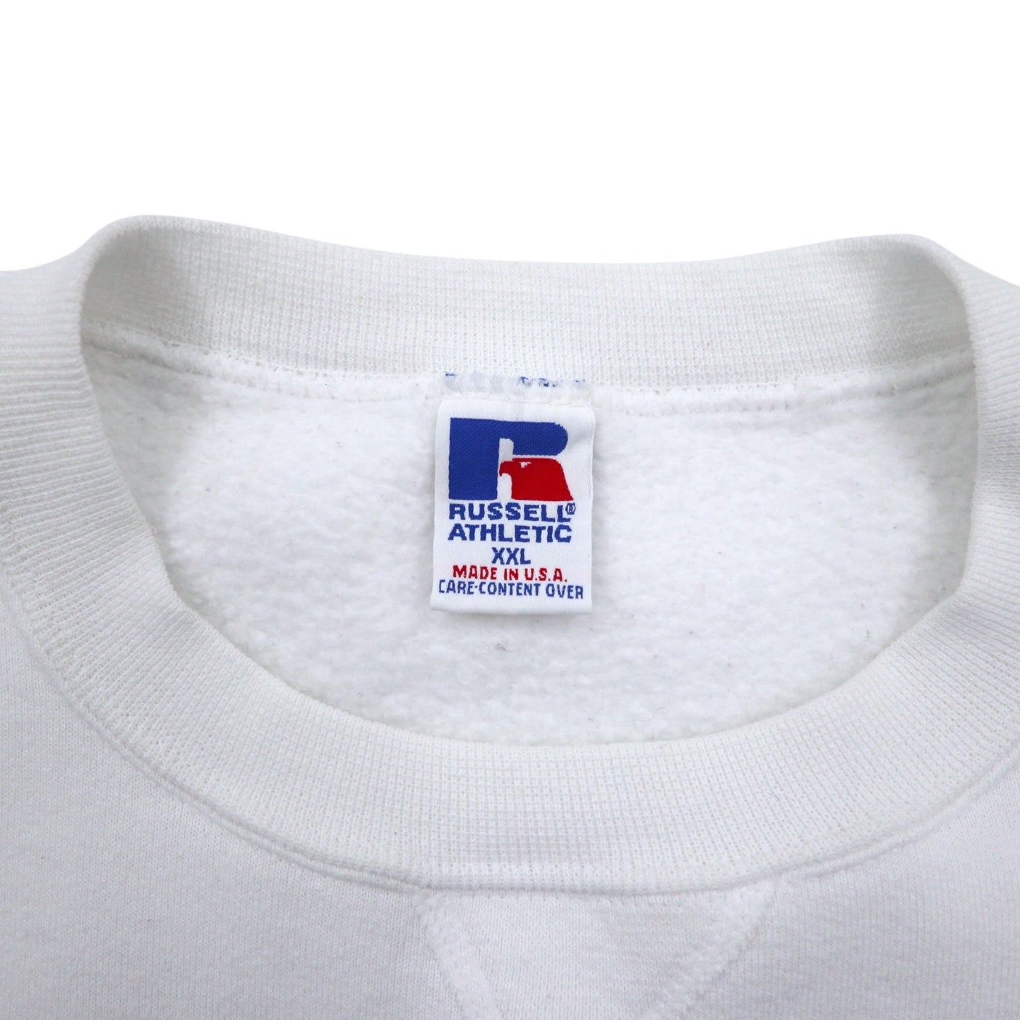 USA製 90年代 RUSSELL ATHLETIC フットボール プリント スウェット XXL ホワイト コットン 裏起毛 アーチロゴ SOUTHFIELD JAYHAWKS FOOTBALL