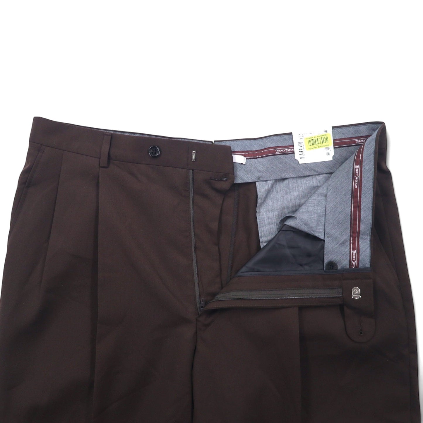 USA製 90年代 HICKEY FREEMAN タック ワイド スラックスパンツ 36R ブラウン ウール