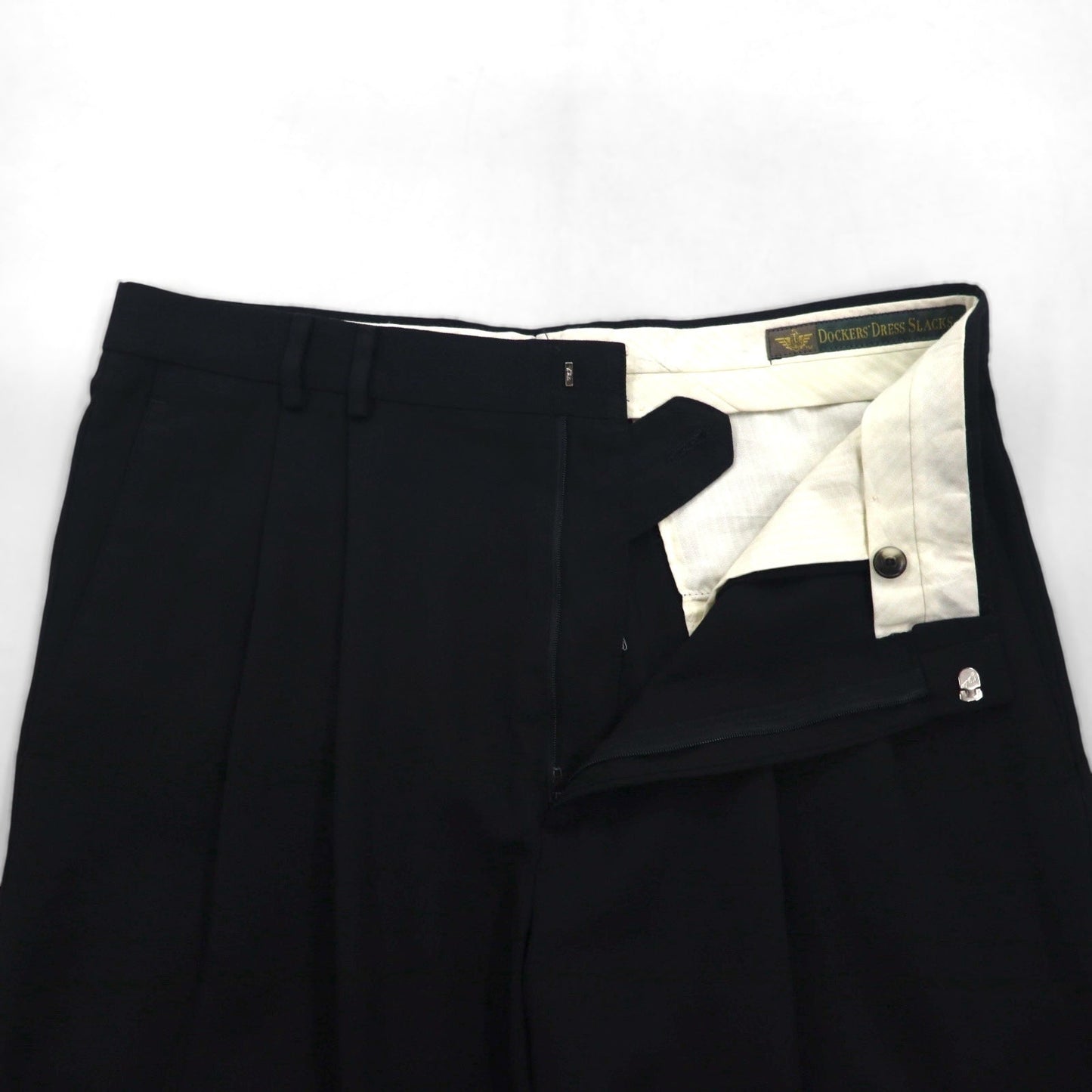 DOCKERS ( Levi's ) DRESS SLACKS 90年代 2タック ワイド スラックスパンツ L ブラック ポリエステル ウール