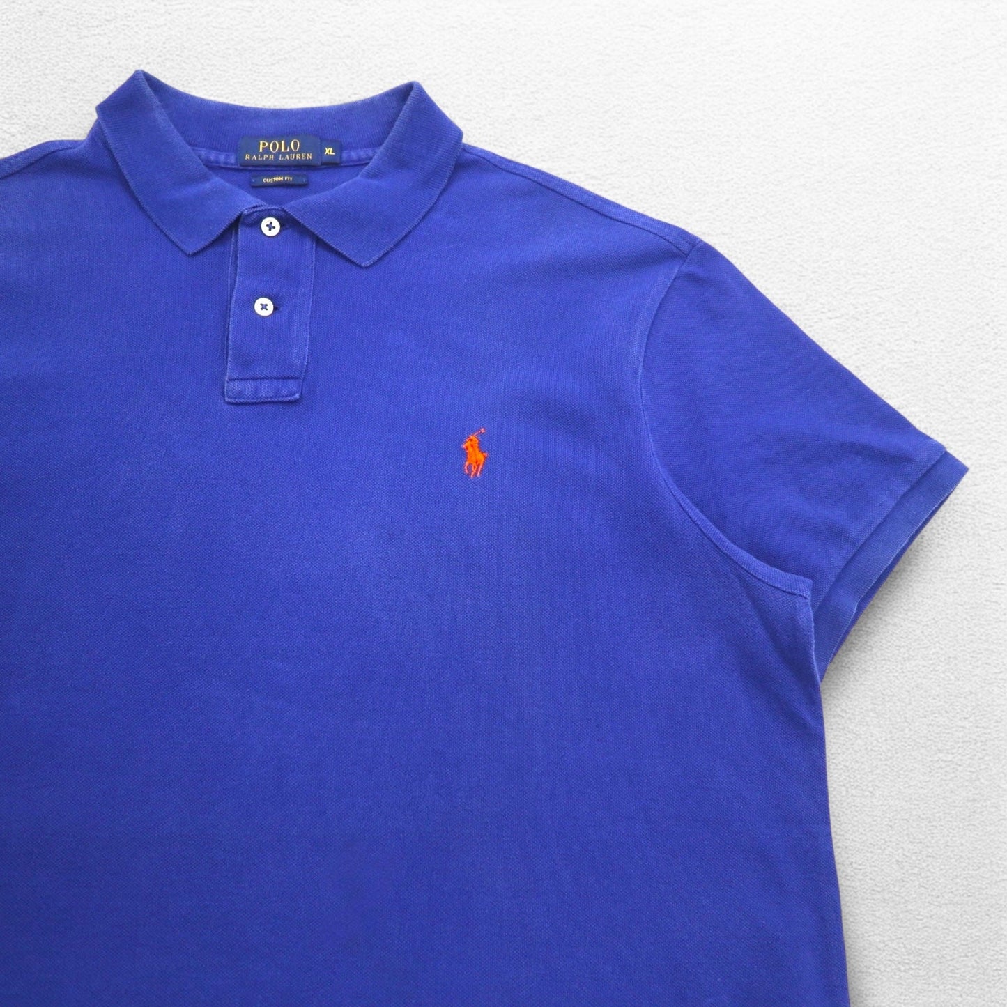 POLO RALPH LAUREN ポロシャツ XL ブルー コットン 鹿の子 CUSTOM FIT スモールポニー刺繍