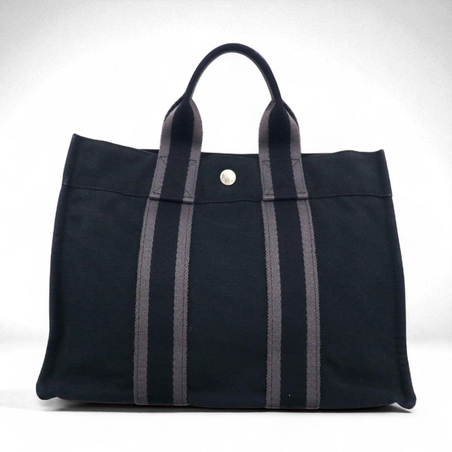 HERMES フールトゥ PM トートバッグ ハンドバッグ ブラック コットン キャンバス フランス製