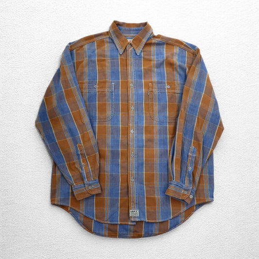 Levi's 90年代 ボタンダウン フランネルシャツ L ブラウン チェック シルバータブ 60507-1282 832M