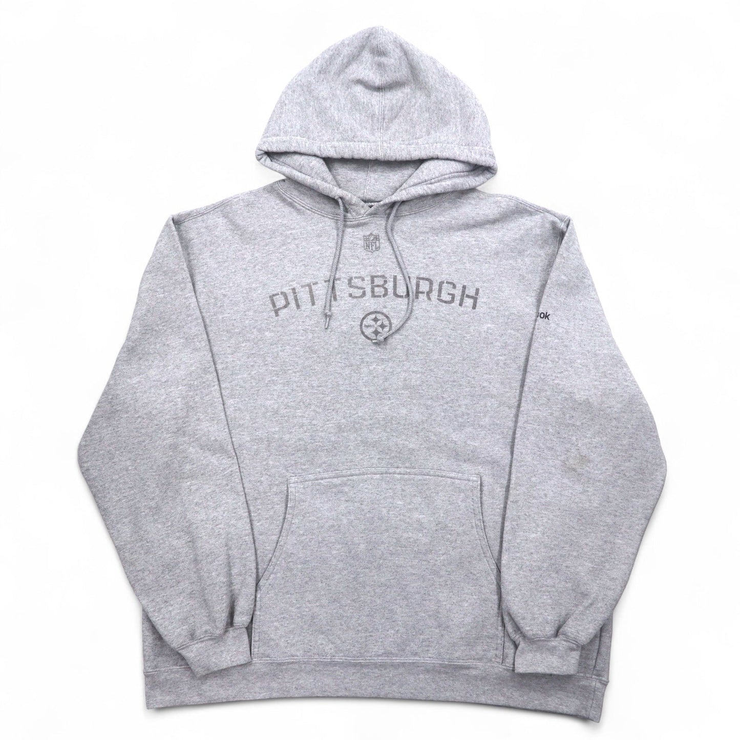 Reebok ヘビーウェイト プルオーバーパーカー L グレー 裏起毛 フロントポケット NFL PITTSBURGH