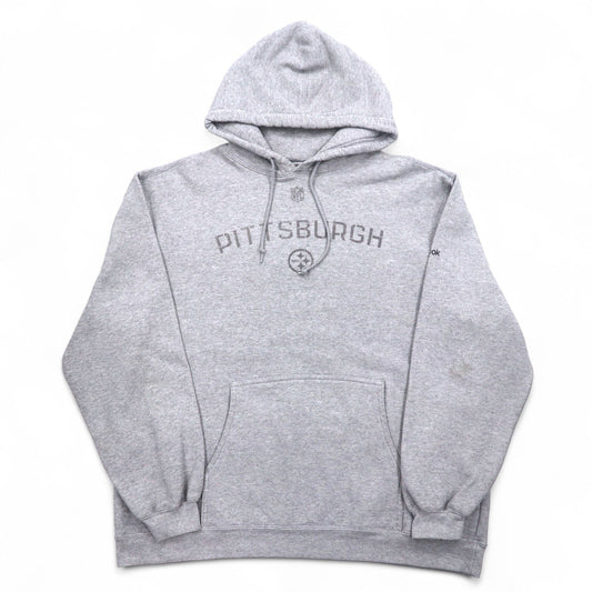 Reebok ヘビーウェイト プルオーバーパーカー L グレー 裏起毛 フロントポケット NFL PITTSBURGH