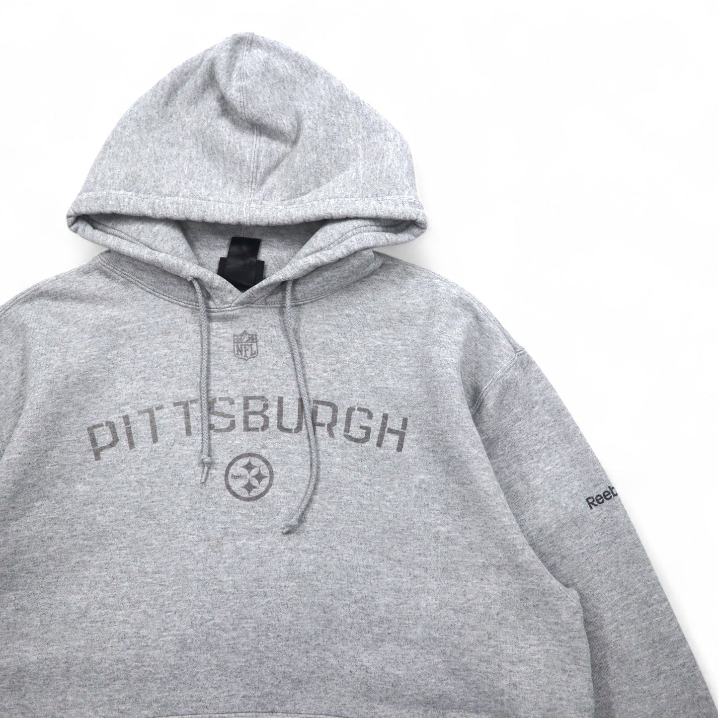 Reebok ヘビーウェイト プルオーバーパーカー L グレー 裏起毛 フロントポケット NFL PITTSBURGH