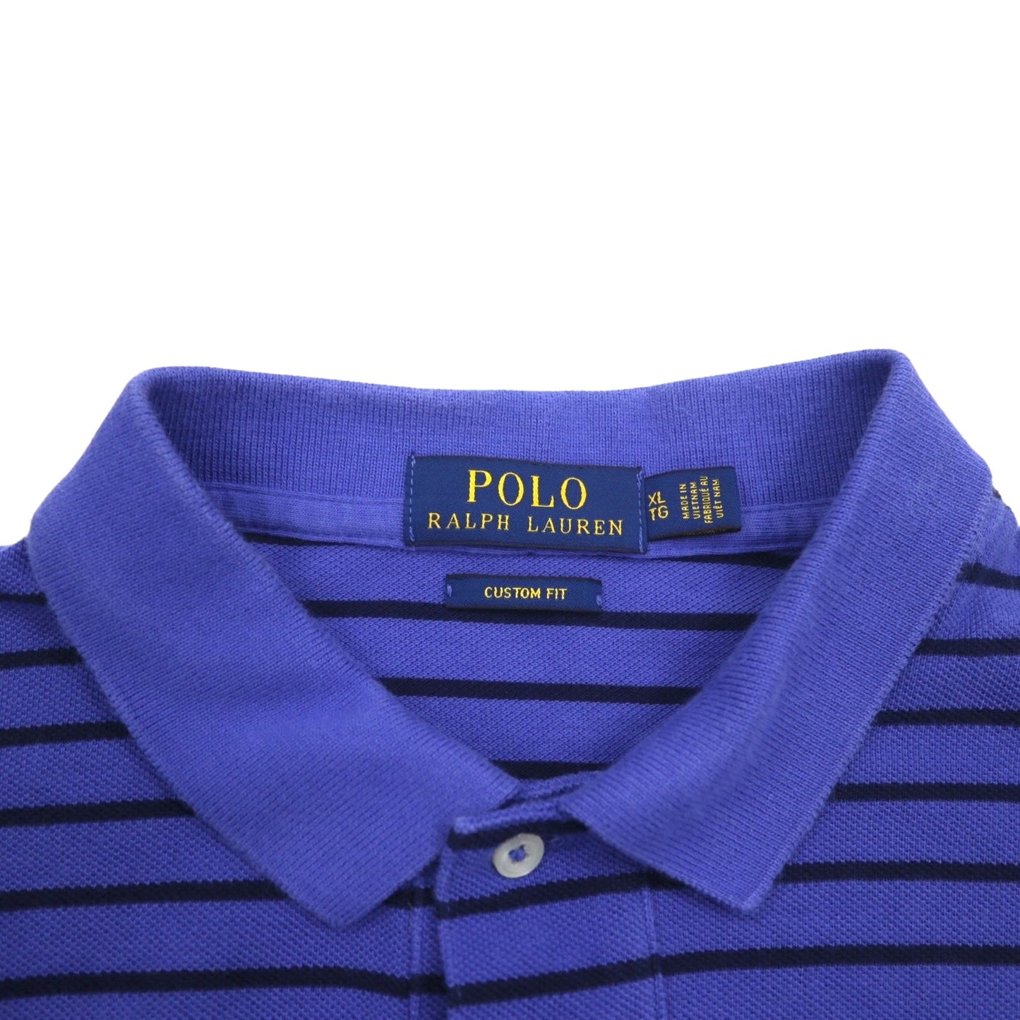 POLO RALPH LAUREN カスタムフィット ボーダー ポロシャツ XL CUSTOM FIT ブルー 鹿の子 スモールポニー刺繍