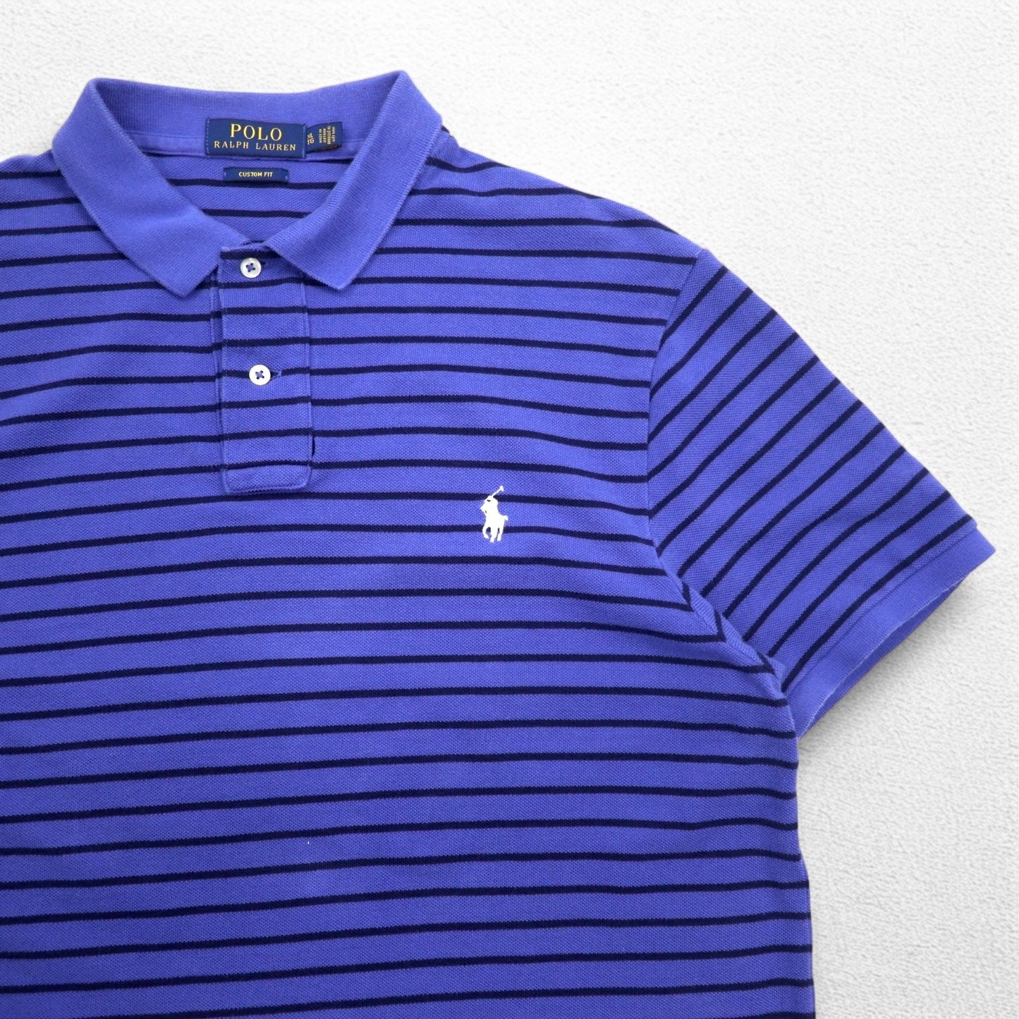POLO RALPH LAUREN カスタムフィット ボーダー ポロシャツ XL CUSTOM FIT ブルー 鹿の子 スモールポニー刺繍