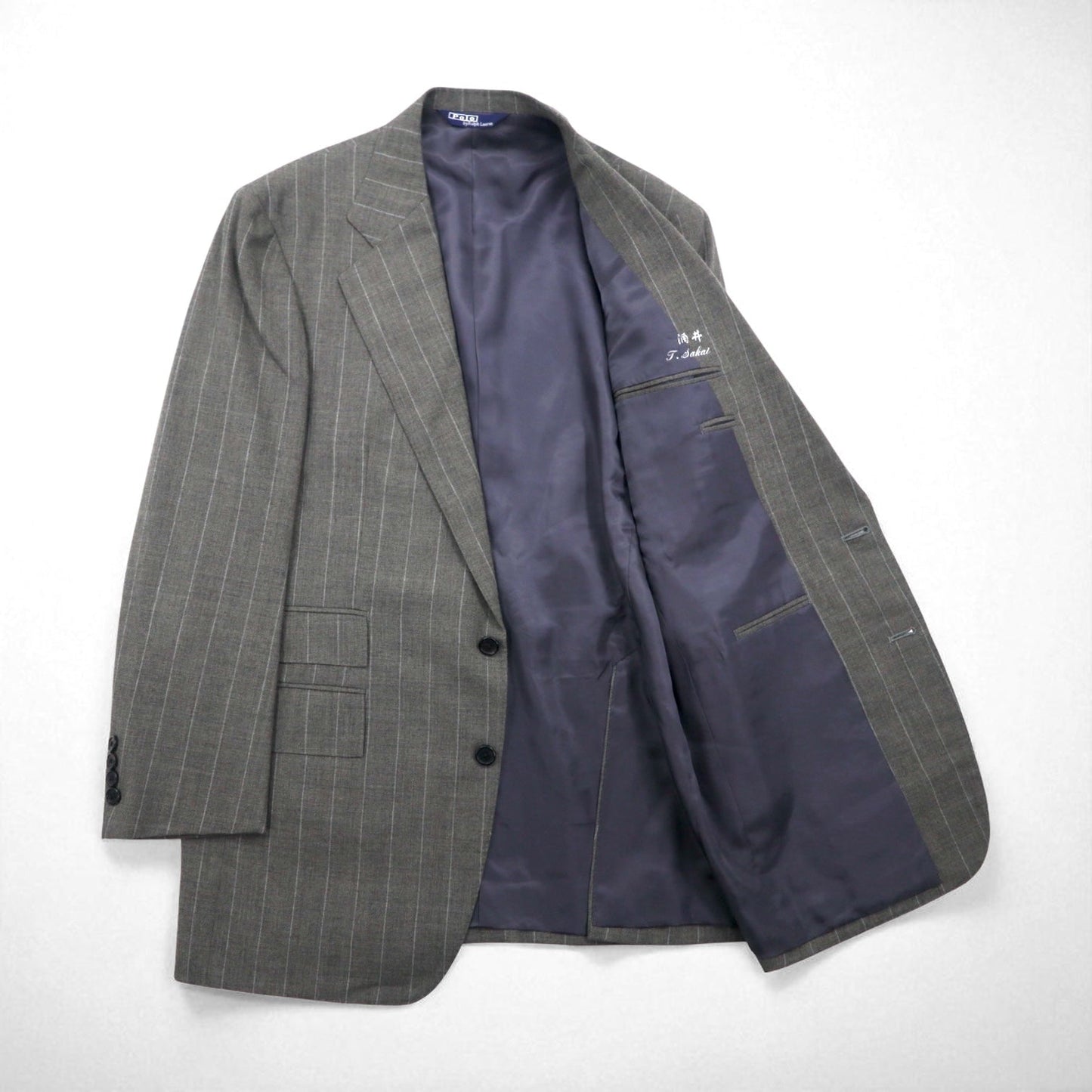 Polo by Ralph Lauren 90年代 3ピース スーツ セットアップ L グレー ストライプ ウール 日本製