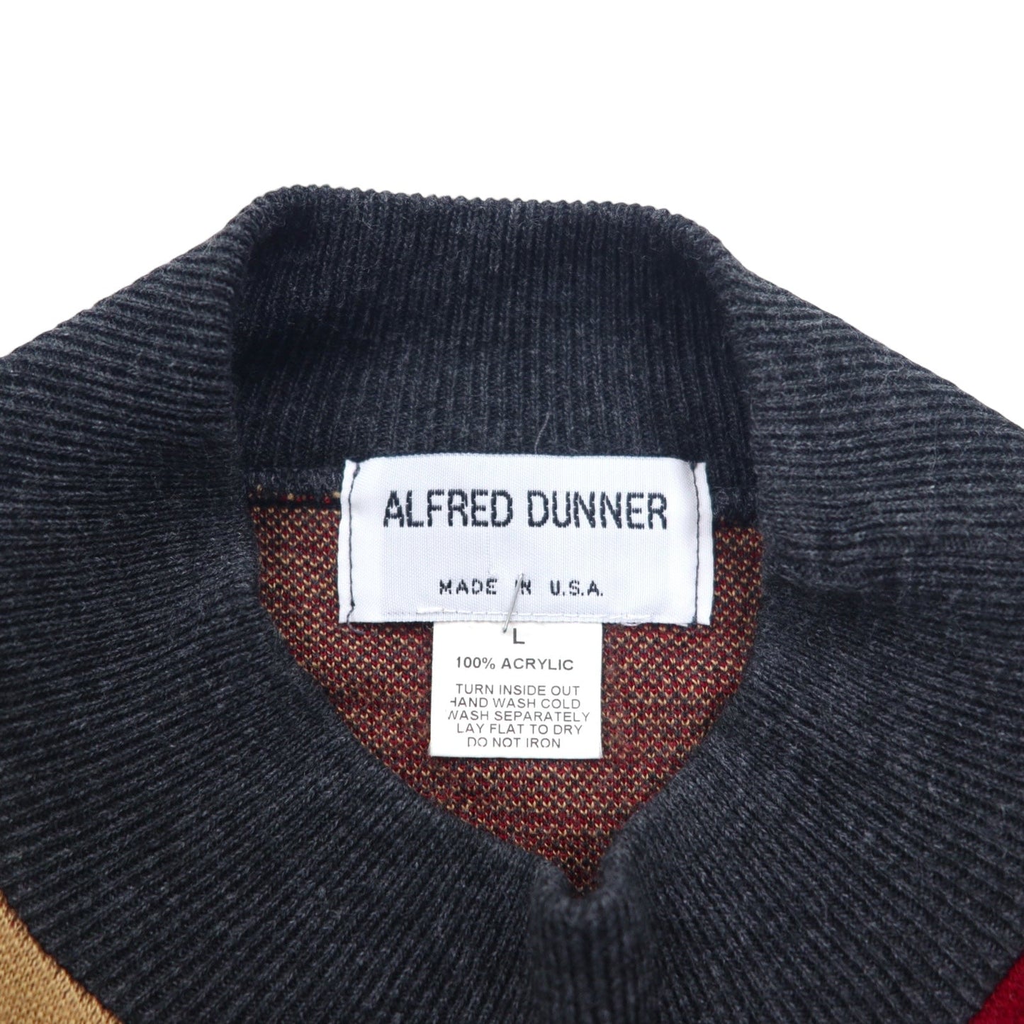 USA製 90年代 ALFRED DUNNER モックネック アクリルニット セーター L グレー アクリル カラーブロック