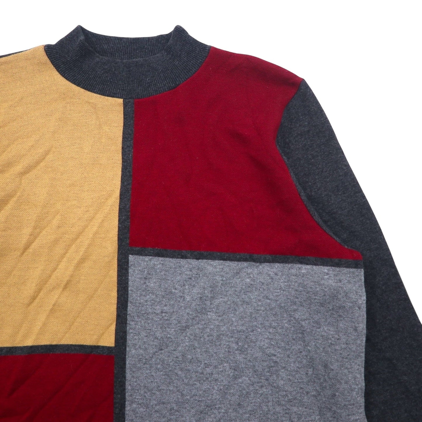 USA製 90年代 ALFRED DUNNER モックネック アクリルニット セーター L グレー アクリル カラーブロック