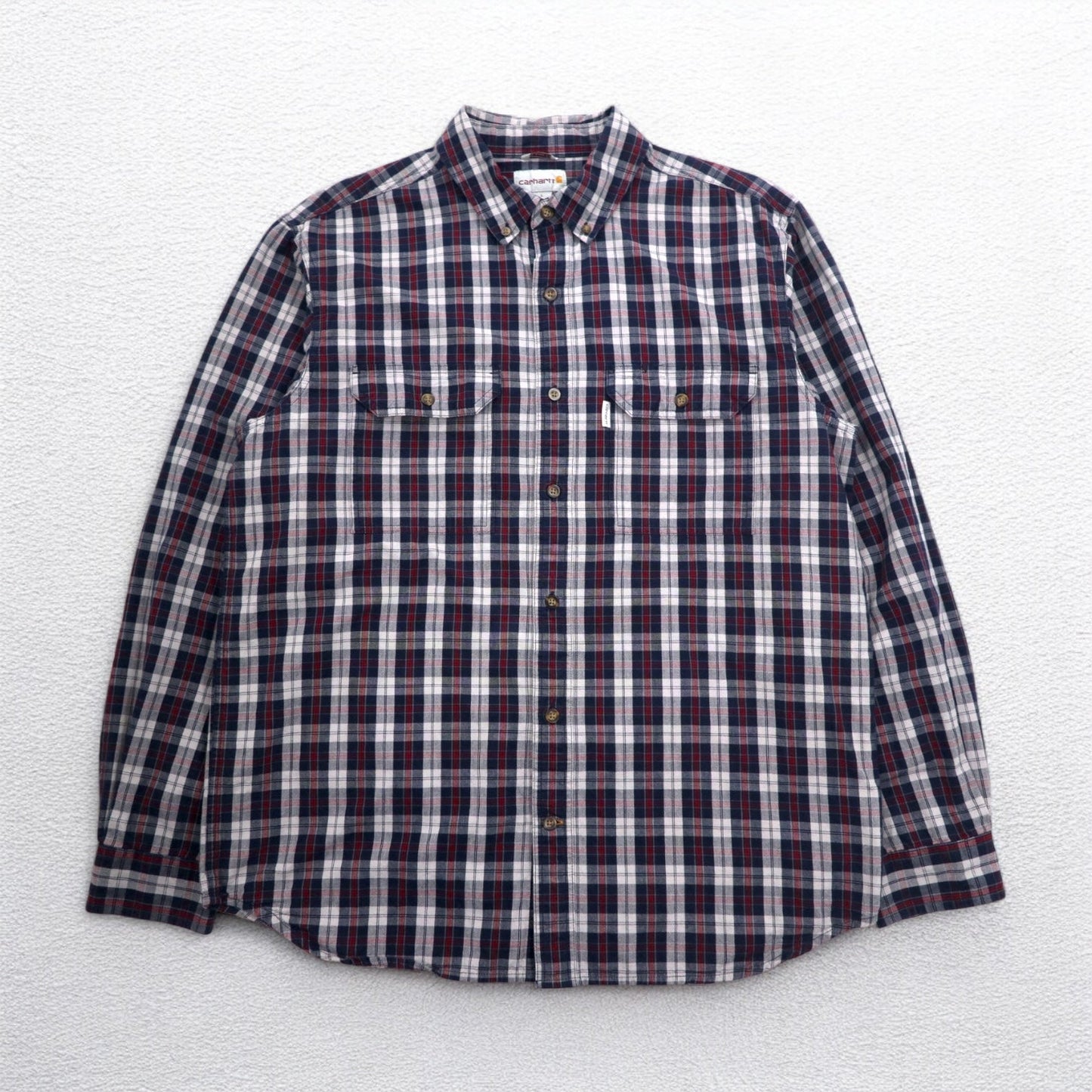 carhartt リラックスフィット RELAXED FIT ボタンダウン フランネルシャツ L グレー チェック 胸ポケット 102214 412