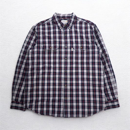 carhartt リラックスフィット RELAXED FIT ボタンダウン フランネルシャツ L グレー チェック 胸ポケット 102214 412