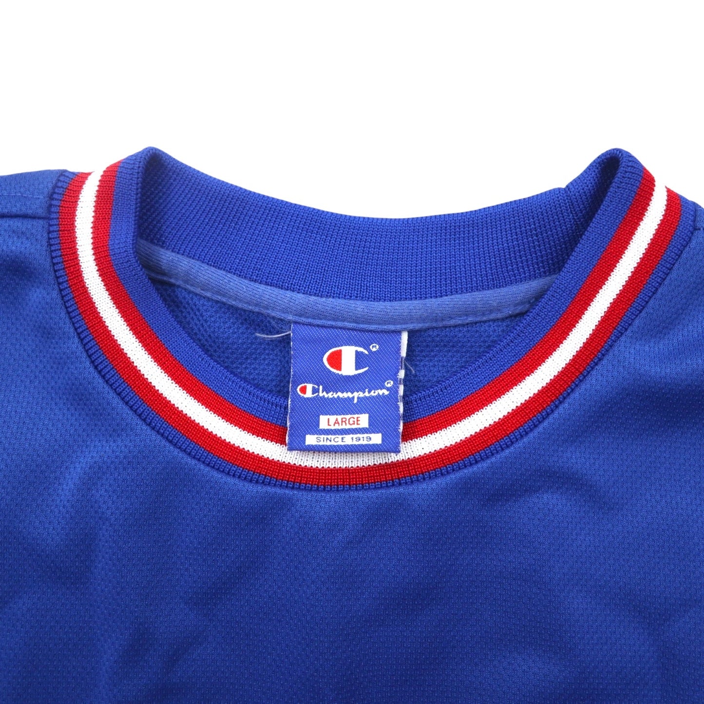 Champion 90年代 トリコロール ゲームシャツ L ブルー ポリエステル ロゴ刺繍 青刺繍タグ