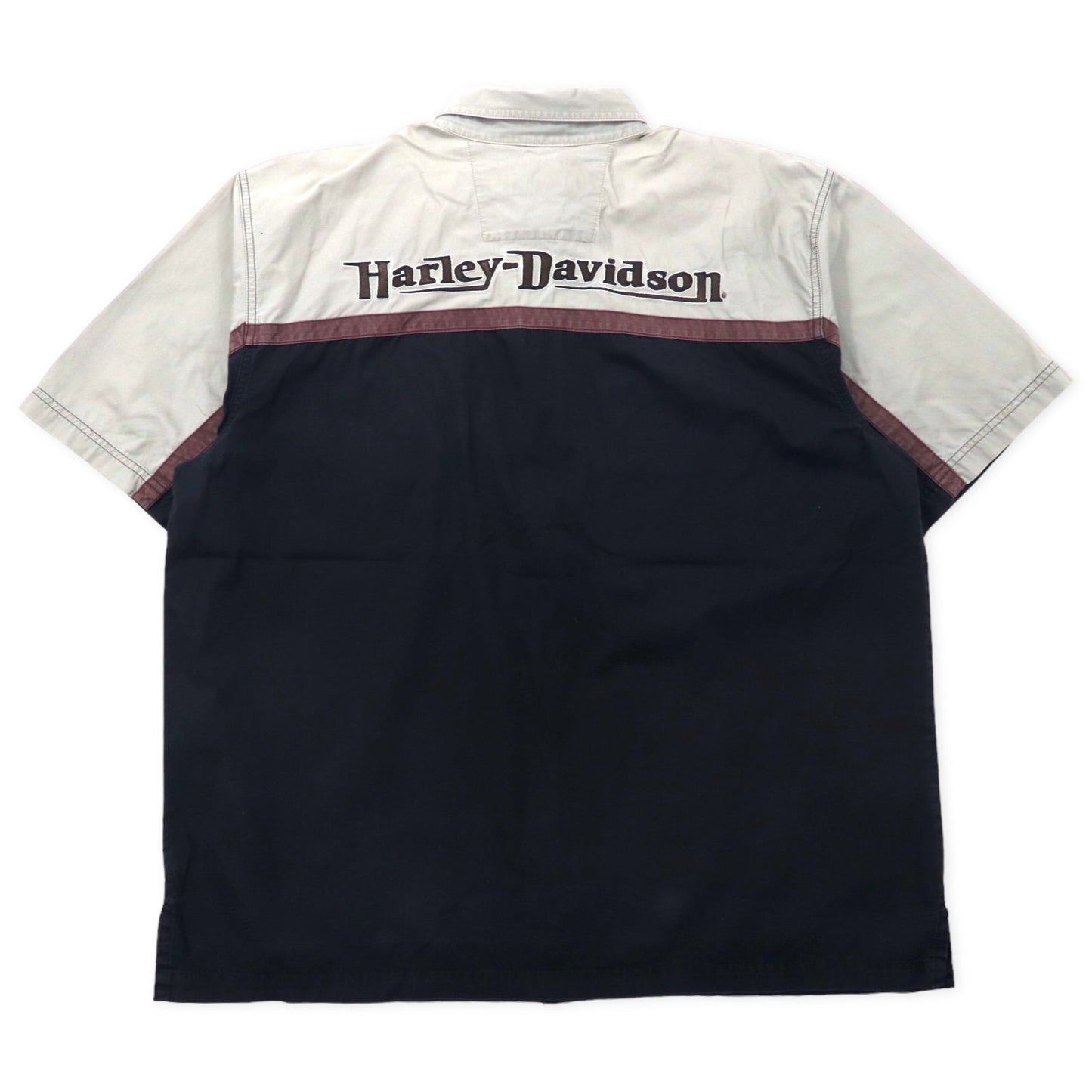 HARLEY DAVIDSON 半袖 ワークシャツ XL ブラック コットン ロゴ刺繍