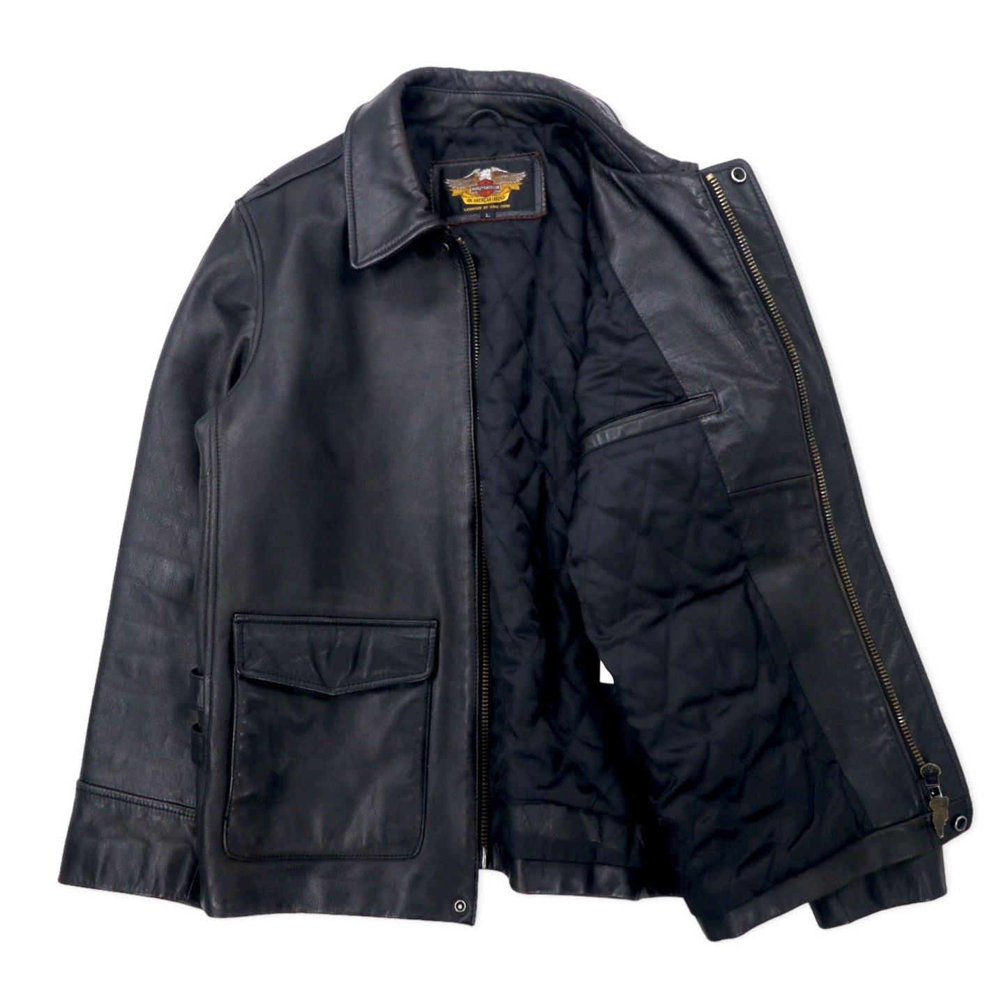 HARLEY DAVIDSON ライダースジャケット レザージャケット L ブラック 牛革 キルティングライナー 94HT99