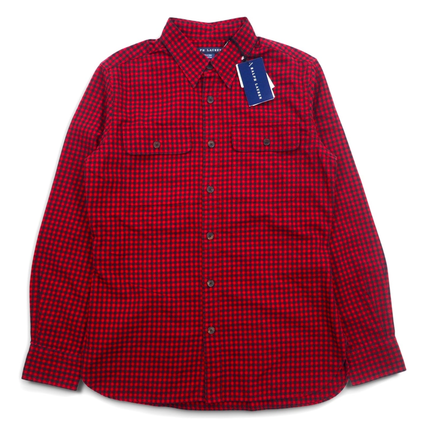 RALPH LAUREN フランネルシャツ XL レッド チェック レザー エルボーパッチ フラップポケット 未使用品