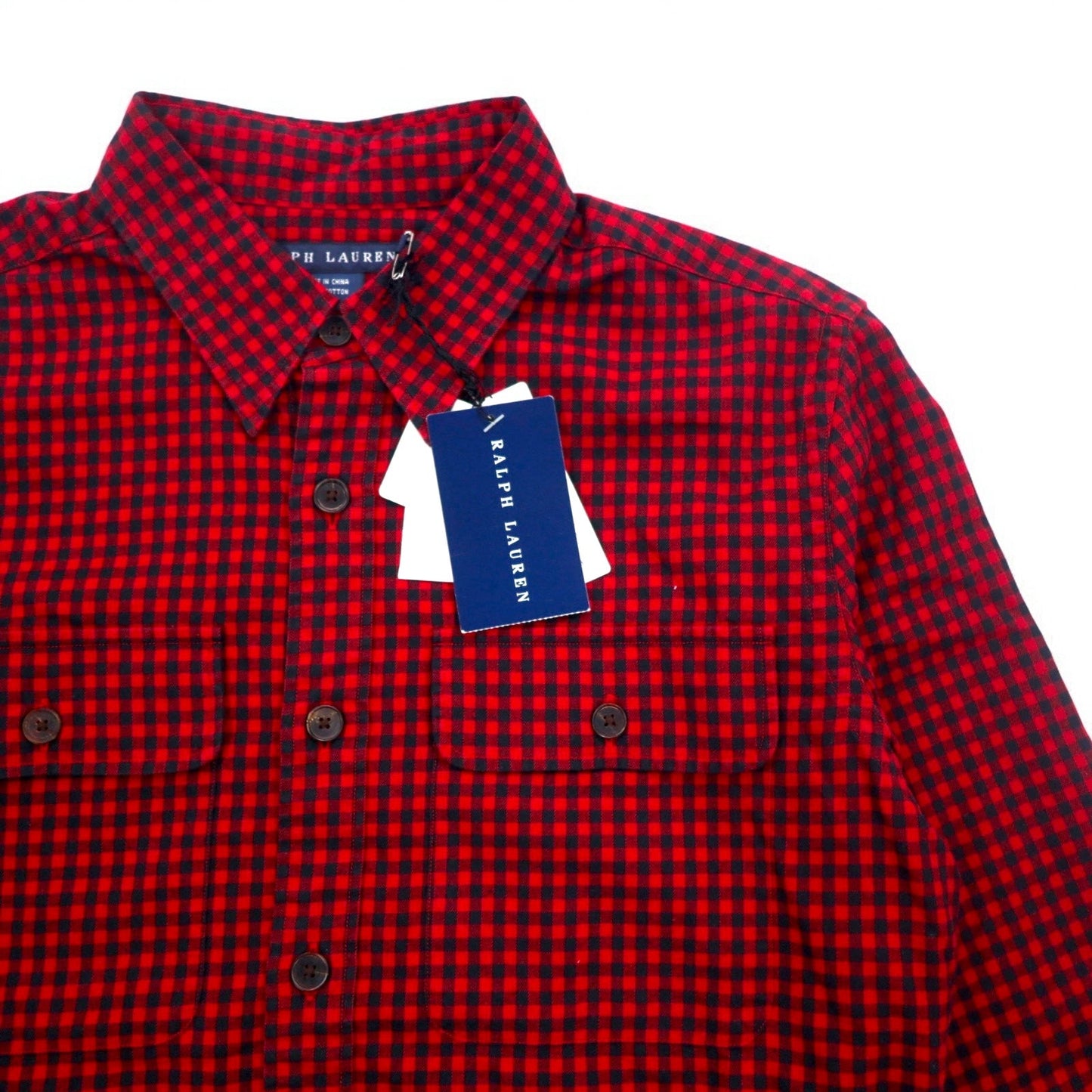 RALPH LAUREN フランネルシャツ XL レッド チェック レザー エルボーパッチ フラップポケット 未使用品