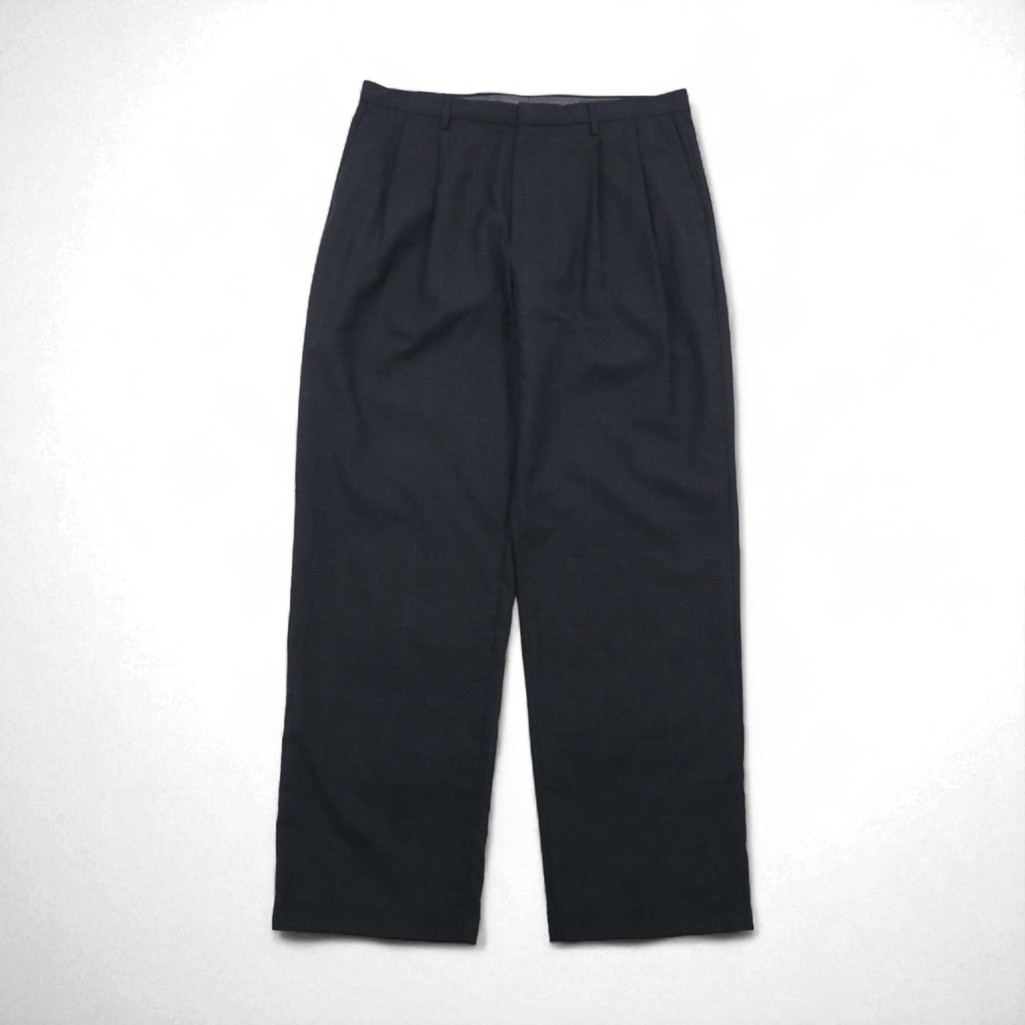 NAUTICA RIGGER クラシックフィット 2タック ワイド スラックスパンツ L グレー チェック ウール