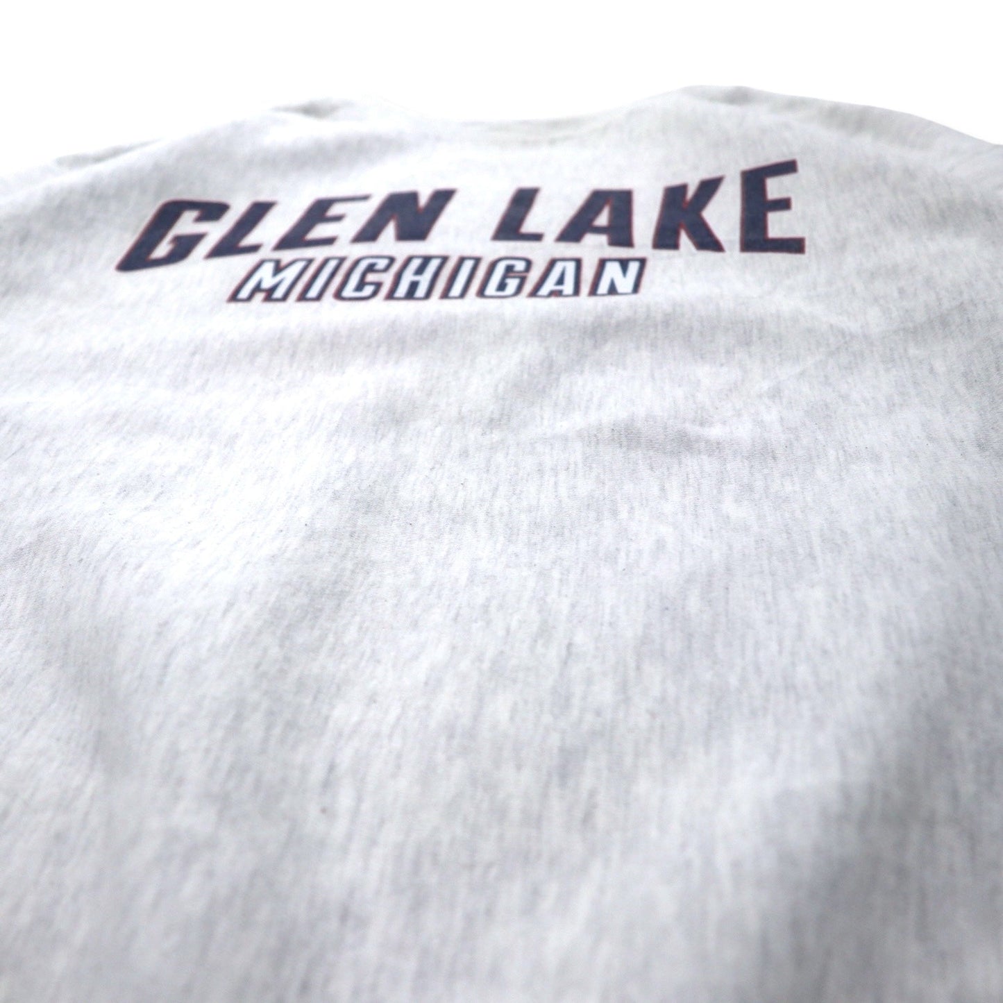 J AMERICA カレッジ プリント スウェット L グレー コットン パキ綿 GLEN LAKE MICHIGAN ビッグサイズ リバースウィーブ