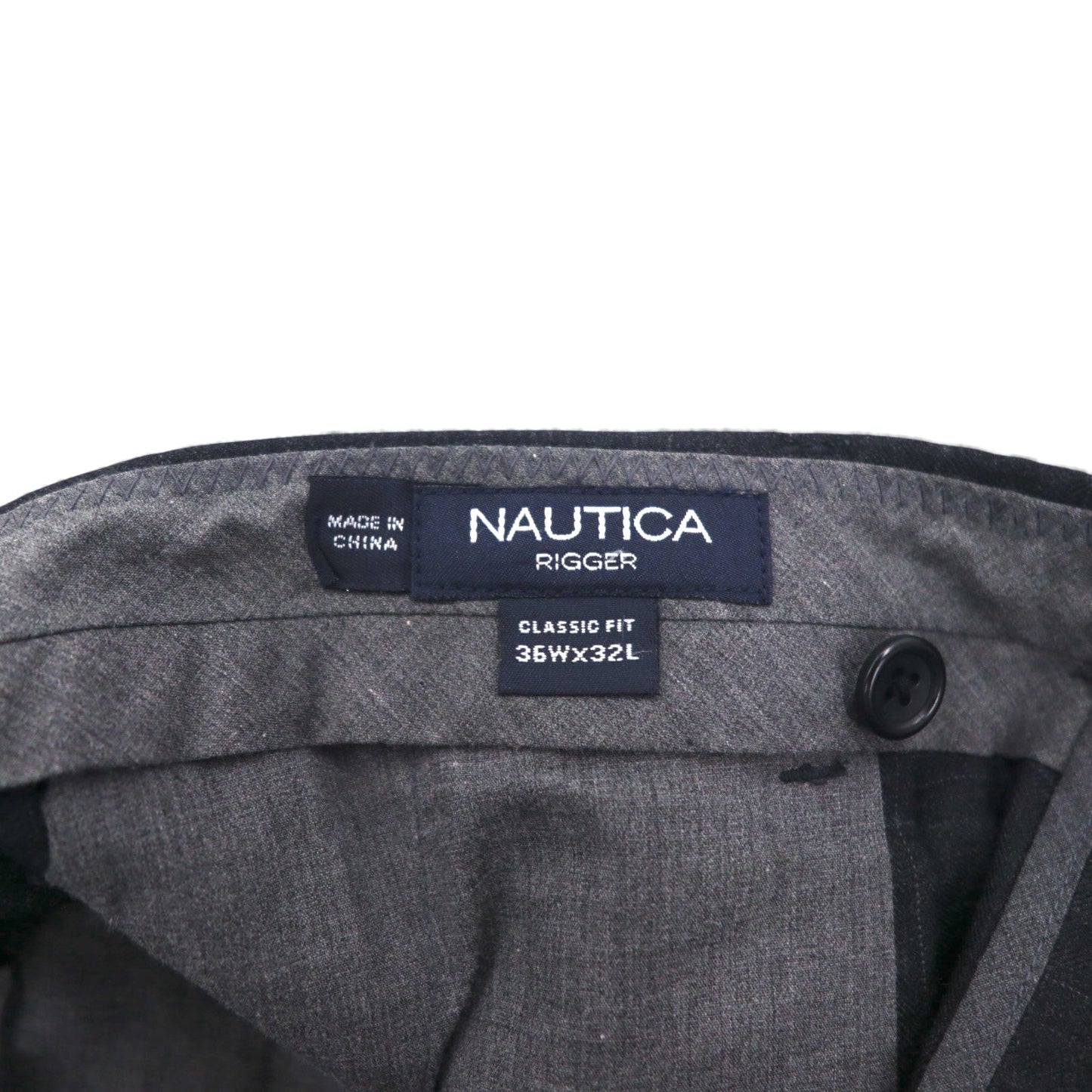 NAUTICA RIGGER クラシックフィット 2タック ワイド スラックスパンツ L グレー チェック ウール