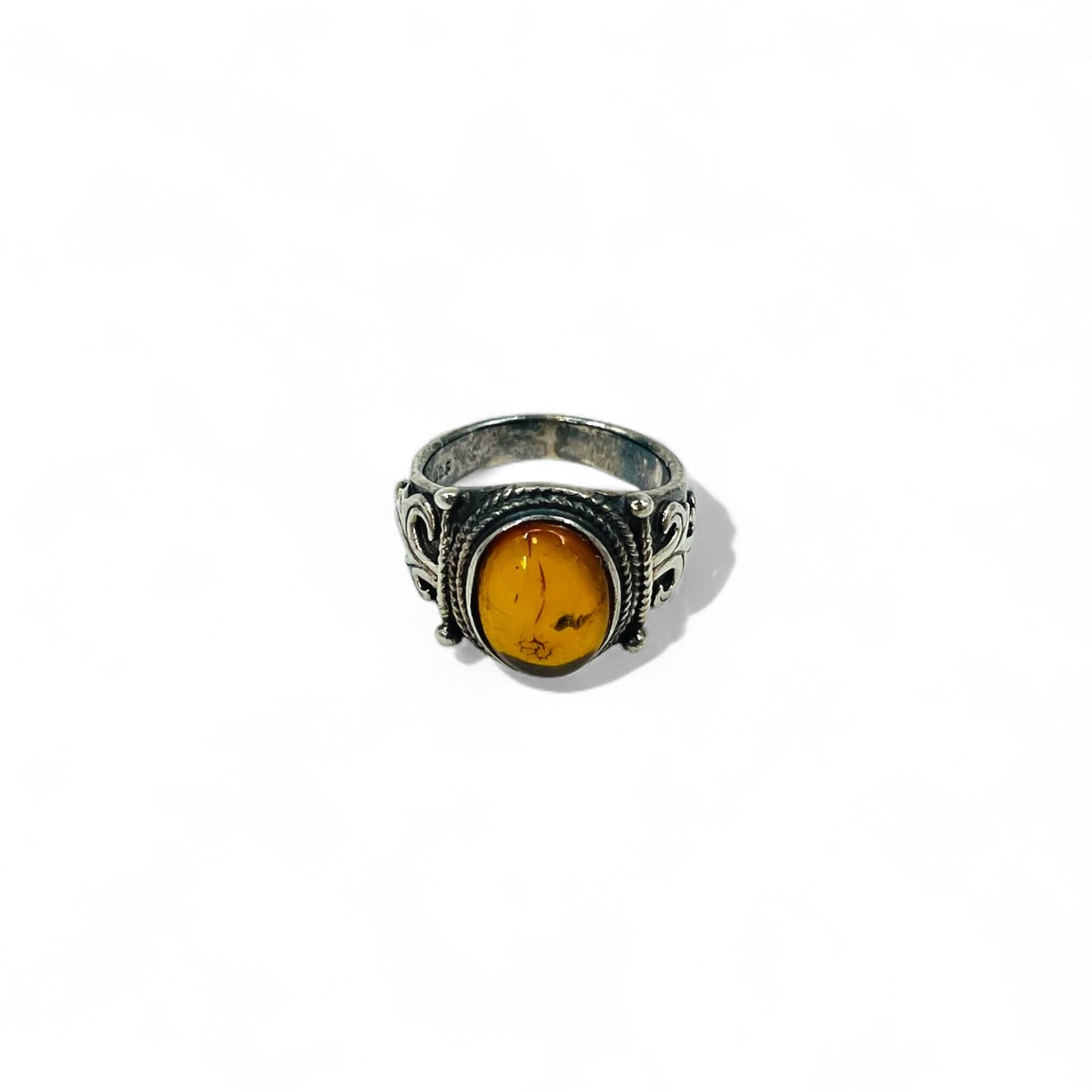 Vintage Silver Amber Ring ヴィンテージ オーバル 琥珀 ストーン リング 指輪 17号 シルバー 925