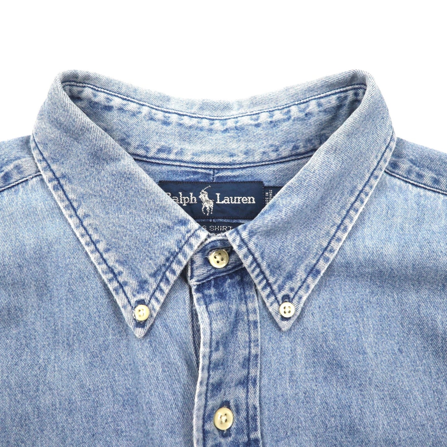 RALPH LAUREN 90年代 BIG SHIRT デニム ボタンダウンシャツ 2XL インディゴ ブルー スモールポニー刺繍 ビッグサイズ