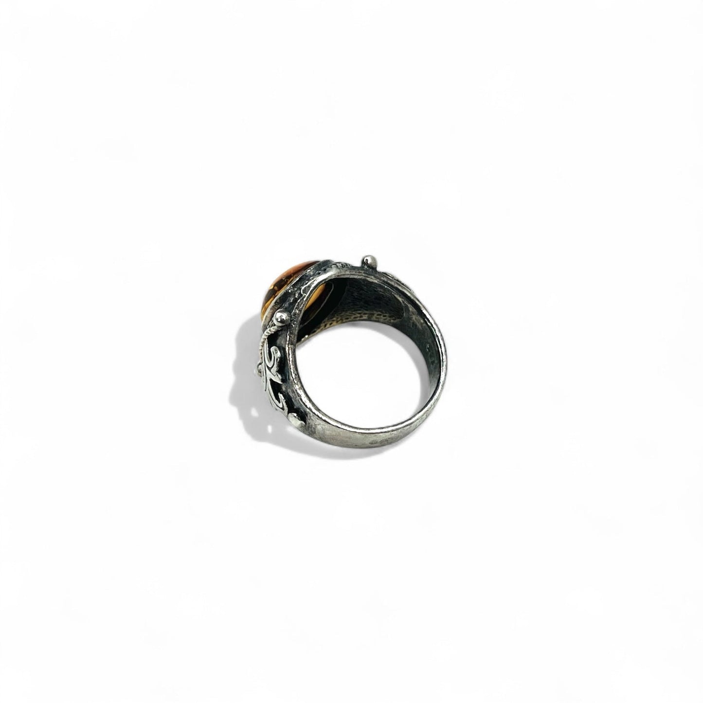 Vintage Silver Amber Ring ヴィンテージ オーバル 琥珀 ストーン リング 指輪 17号 シルバー 925