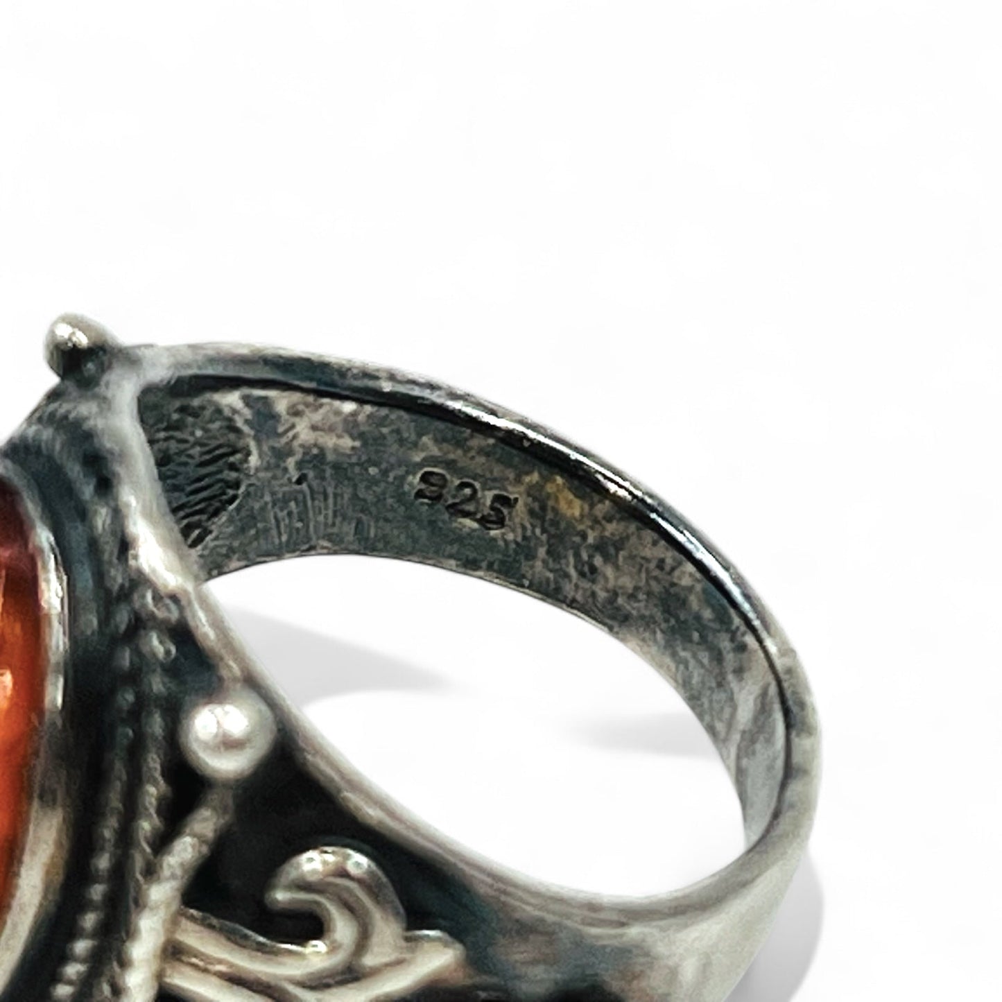 Vintage Silver Amber Ring ヴィンテージ オーバル 琥珀 ストーン リング 指輪 17号 シルバー 925