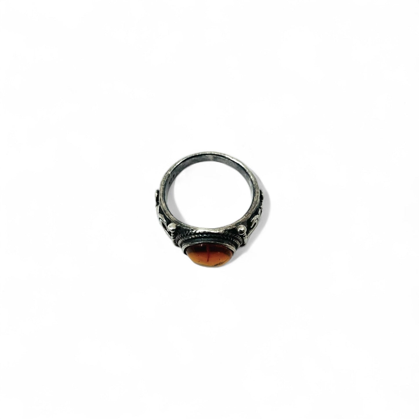 Vintage Silver Amber Ring ヴィンテージ オーバル 琥珀 ストーン リング 指輪 17号 シルバー 925