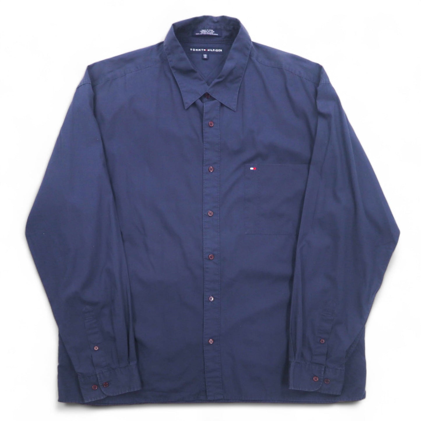 TOMMY HILFIGER 90年代 ドレスシャツ XXL ネイビー 胸ポケット ビッグサイズ ワンポイントロゴ