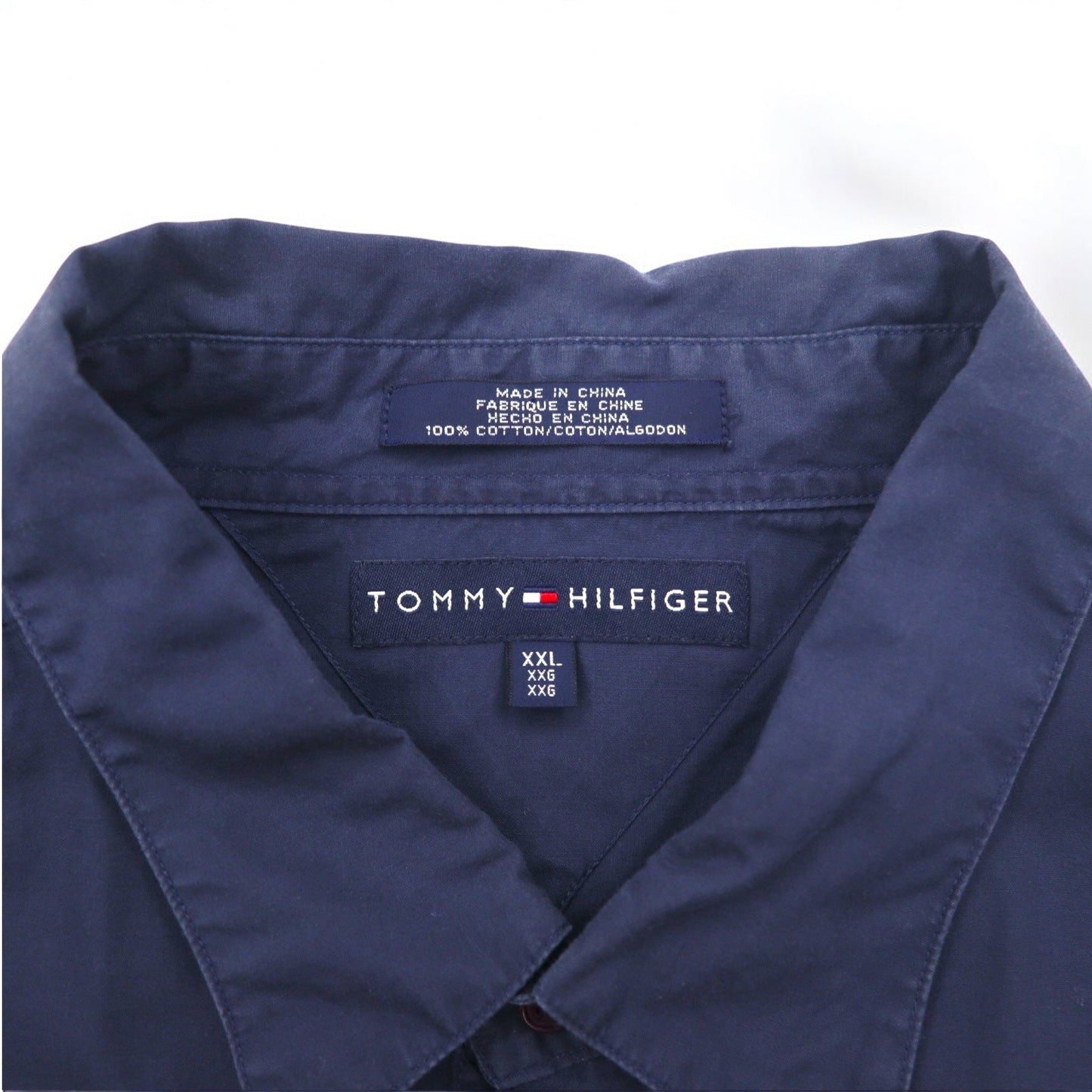 TOMMY HILFIGER 90年代 ドレスシャツ XXL ネイビー 胸ポケット ビッグサイズ ワンポイントロゴ