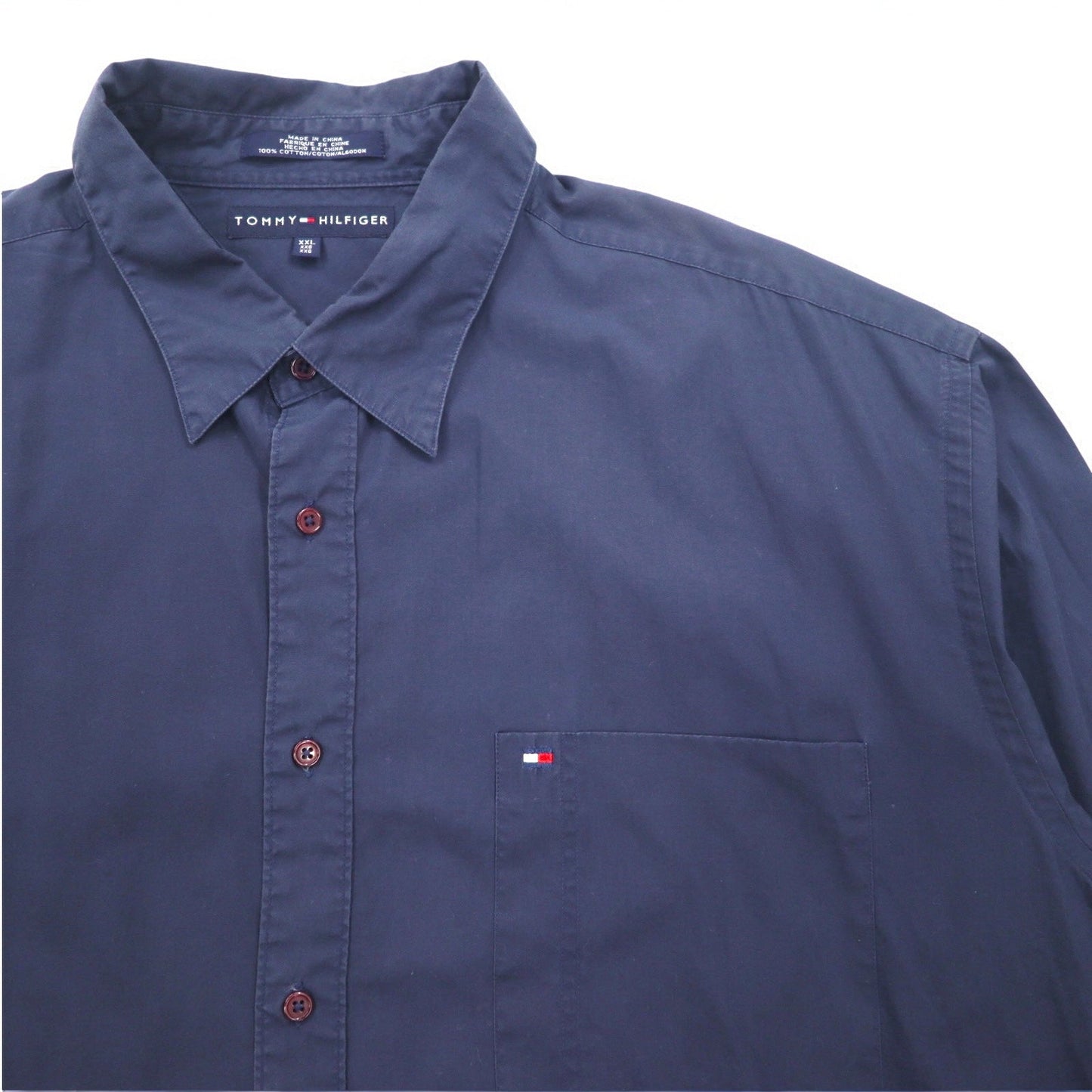 TOMMY HILFIGER 90年代 ドレスシャツ XXL ネイビー 胸ポケット ビッグサイズ ワンポイントロゴ