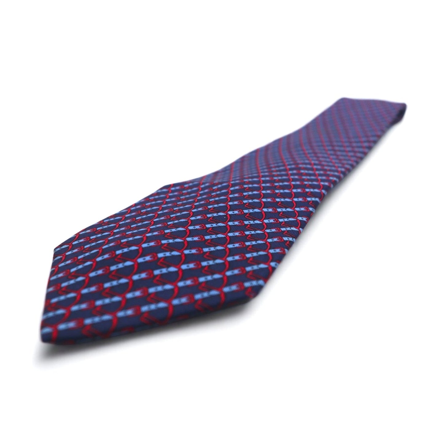 HERMES フランス製 ネクタイ ネイビー シルク 総柄 ストライプ ベルト 7020 TA