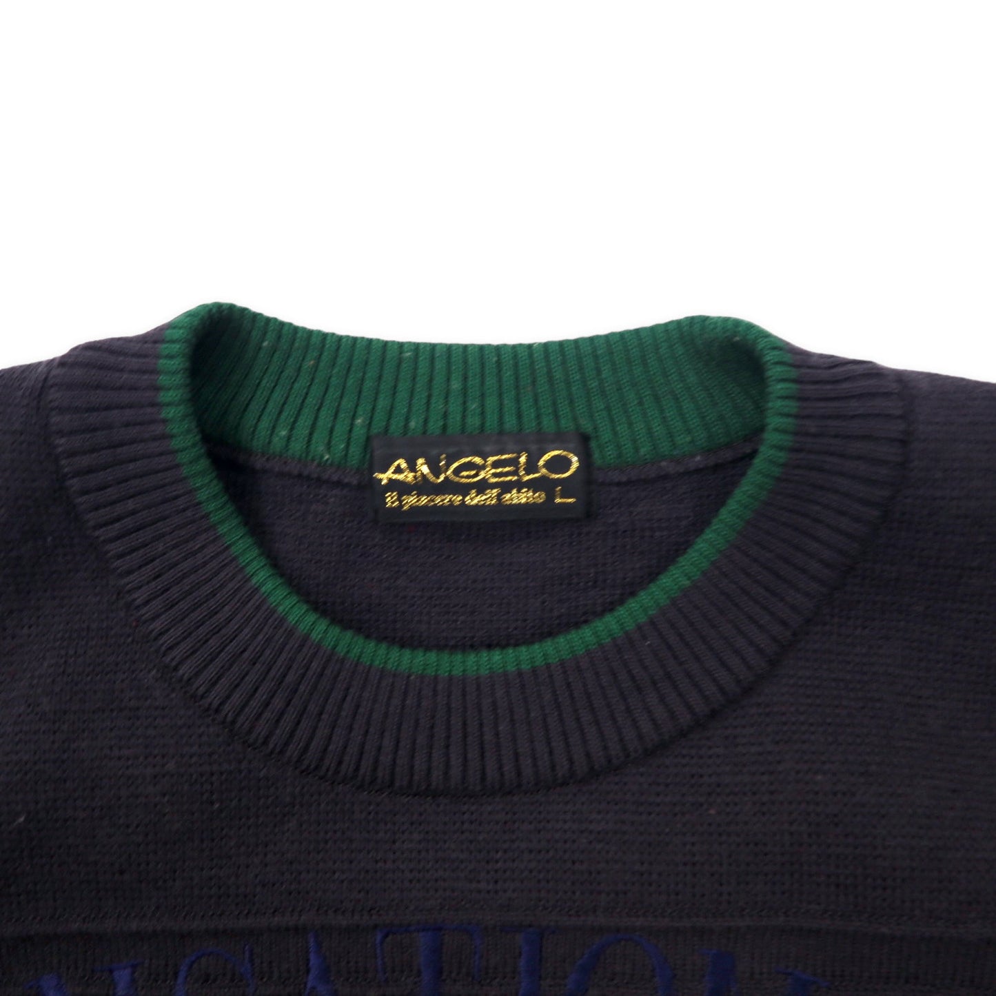 ANGELO レトロ 刺繍 ニット セーター L グリーン レッド ウール NEW SENSATION OF GOLF 日本製