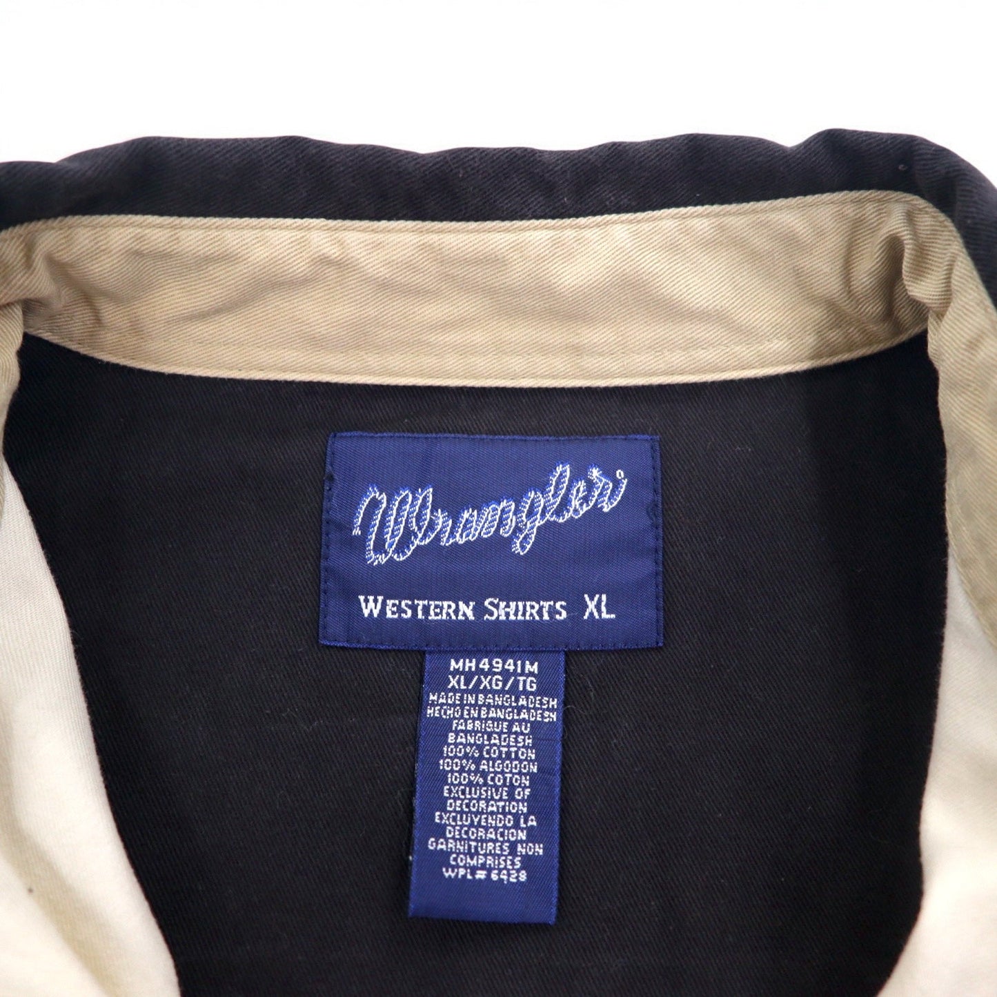 WRANGLER 90年代 ウエスタンシャツ XL ベージュ ブラック ビッグサイズチマヨ柄 刺繍