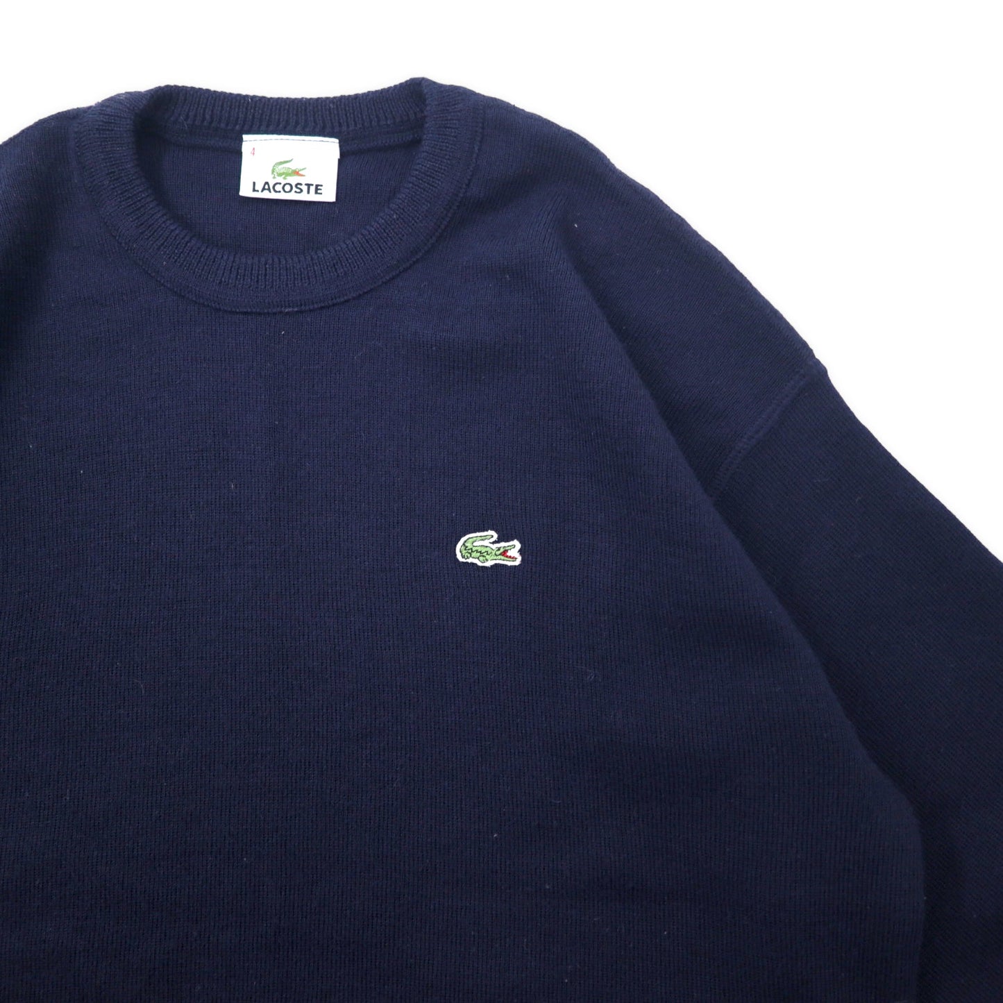 LACOSTE ハイゲージ ニット セーター 4 ネイビー ウール ワンポイントロゴ