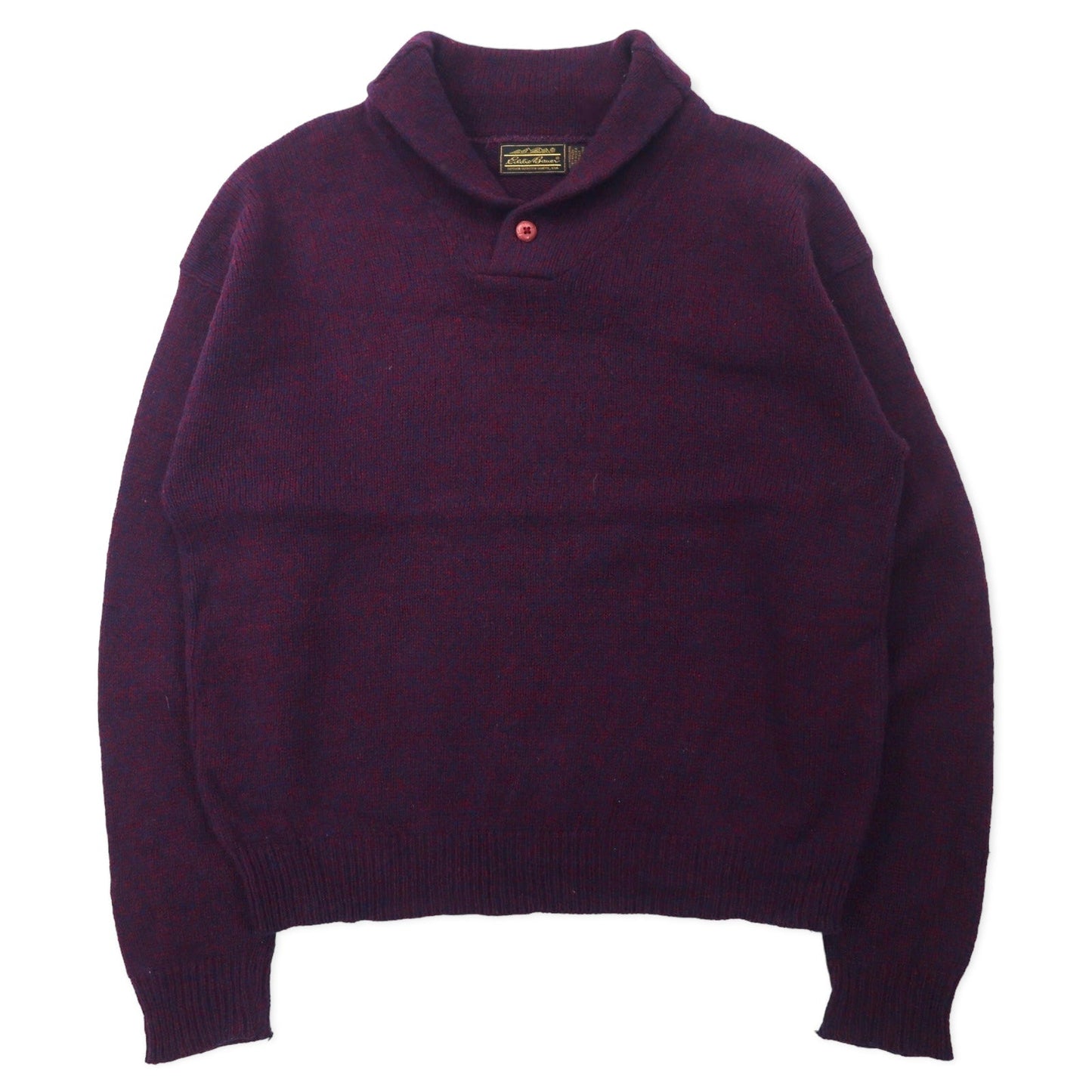 Eddie Bauer USA製 90年代 ショールカラー ニット セーター XL パープル ウール 黒タグ ビッグサイズ
