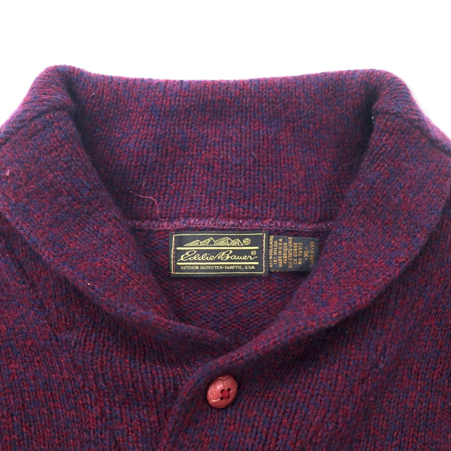 Eddie Bauer USA製 90年代 ショールカラー ニット セーター XL パープル ウール 黒タグ ビッグサイズ
