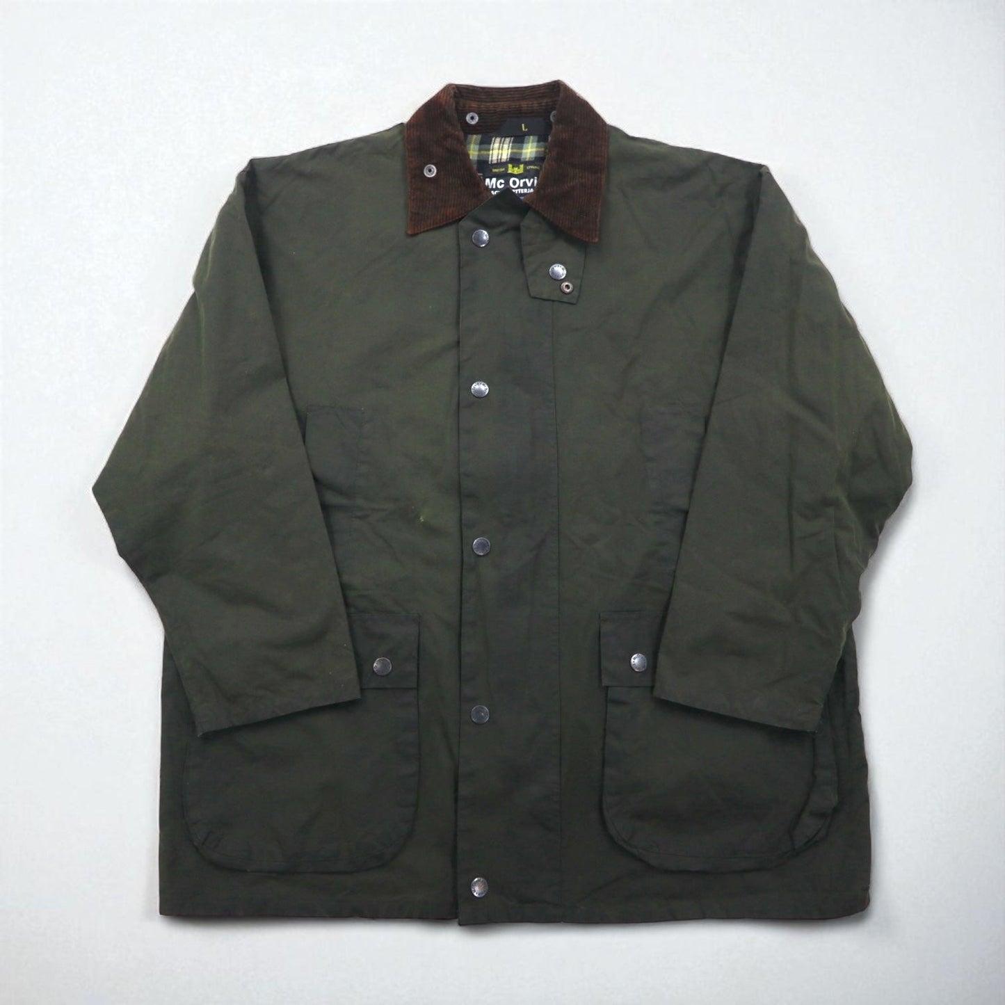 Mc Orvis 90年代 イギリス製 オイルドジャケット L カーキ 防水 コットン 裏地チェック