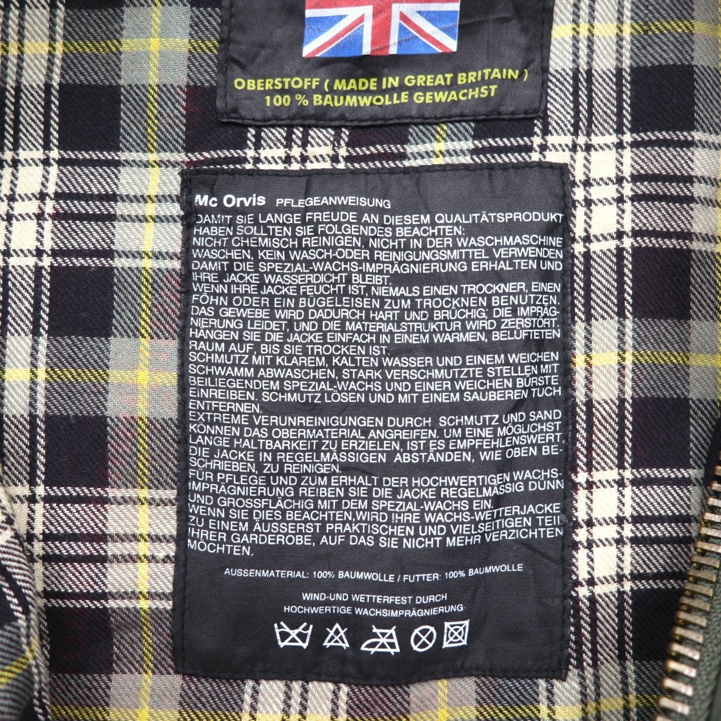 Mc Orvis 90年代 イギリス製 オイルドジャケット L カーキ 防水 コットン 裏地チェック