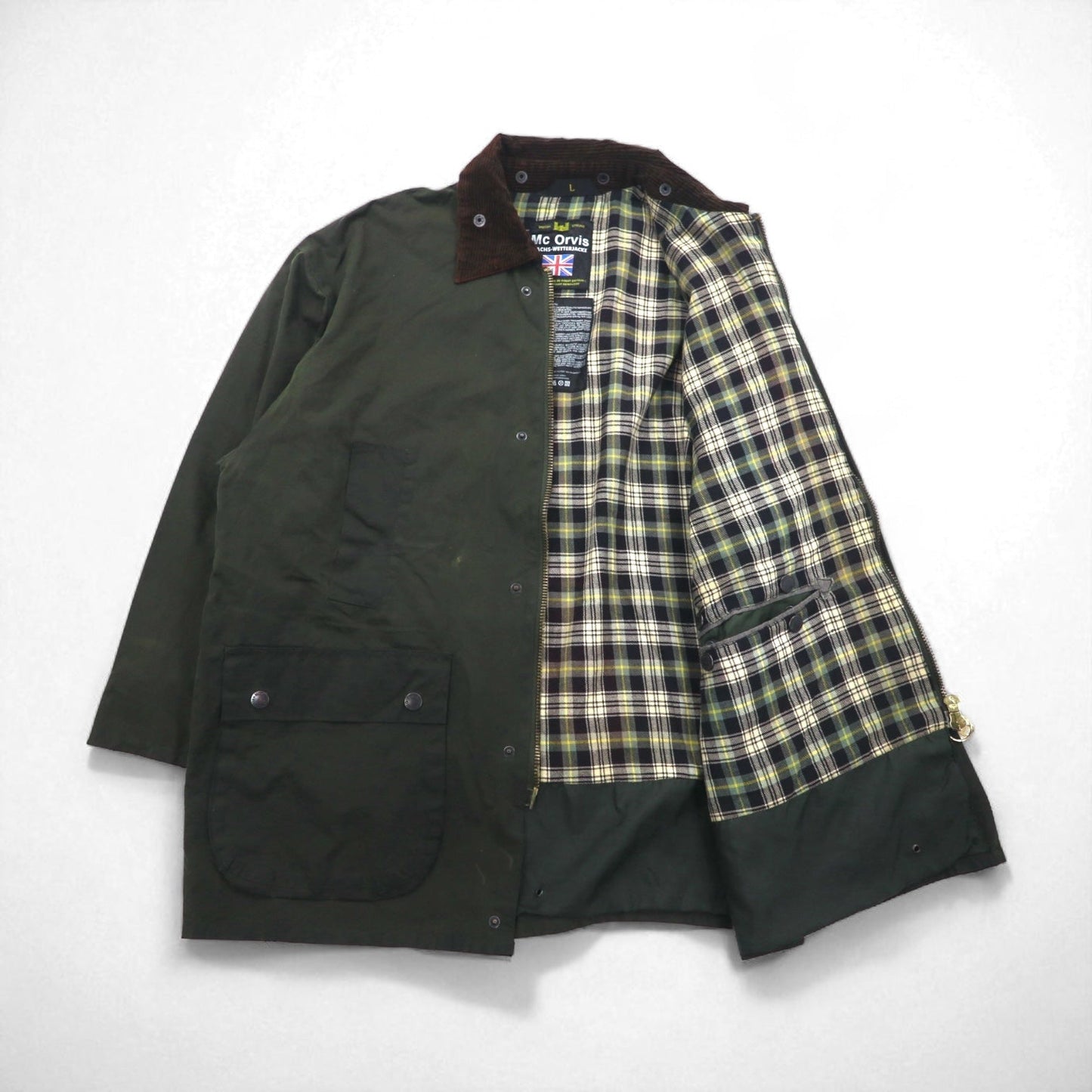Mc Orvis 90年代 イギリス製 オイルドジャケット L カーキ 防水 コットン 裏地チェック