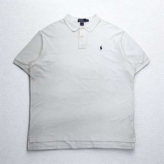 Polo by Ralph Lauren 90年代 ポロシャツ 2XL ビッグサイズ ホワイト コットン 鹿の子 スモールポニー刺繍