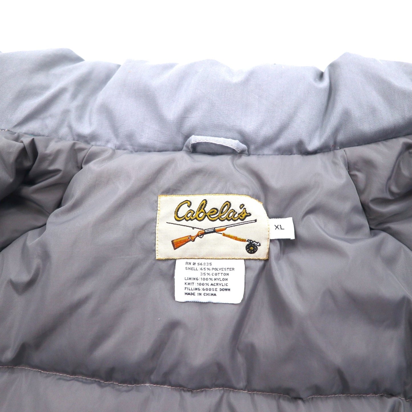 Cabela's 90年代 フード着脱式 65/35クロス グースダウンジャケット XL グレー ドローコード