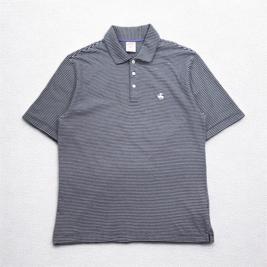 Brooks Brothers 346 ボーダー ポロシャツ M ホワイト ネイビー コットン ワンポイントロゴ刺繍
